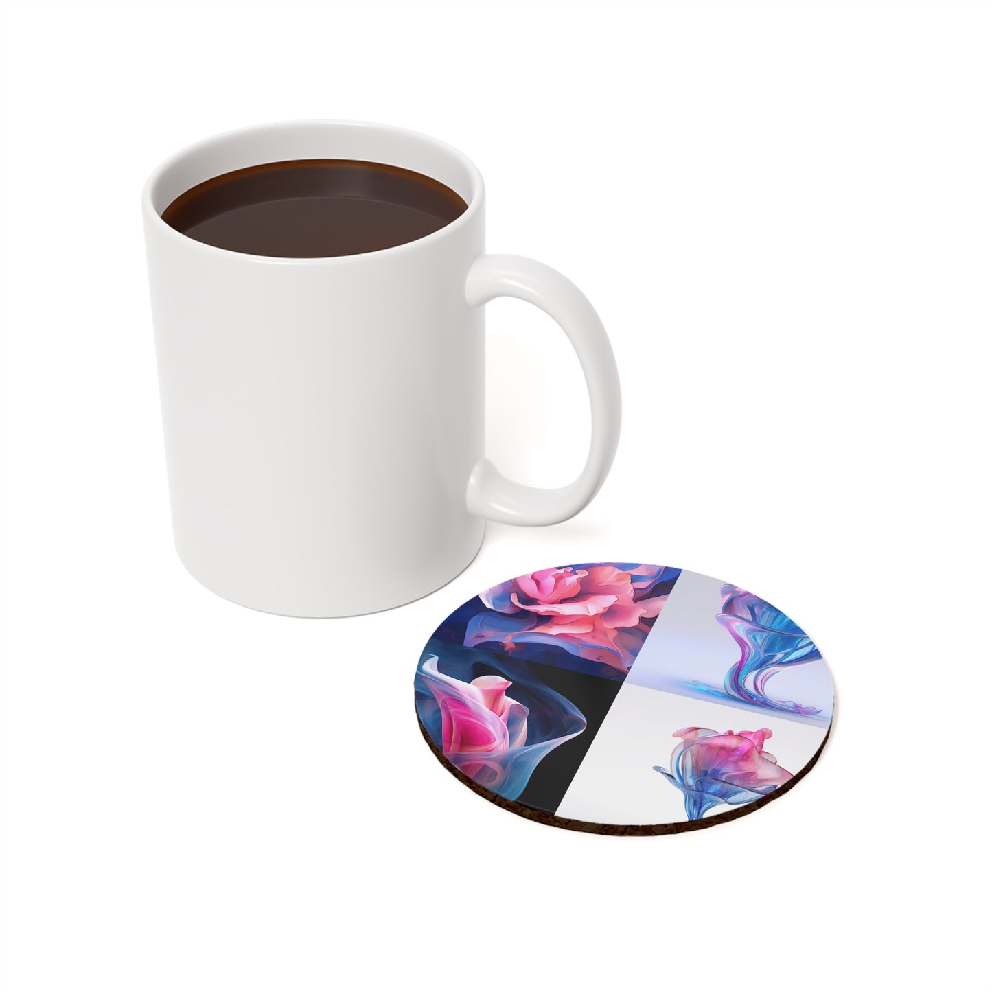 Cork Back Coaster Pink & Blue Tulip Rose 5