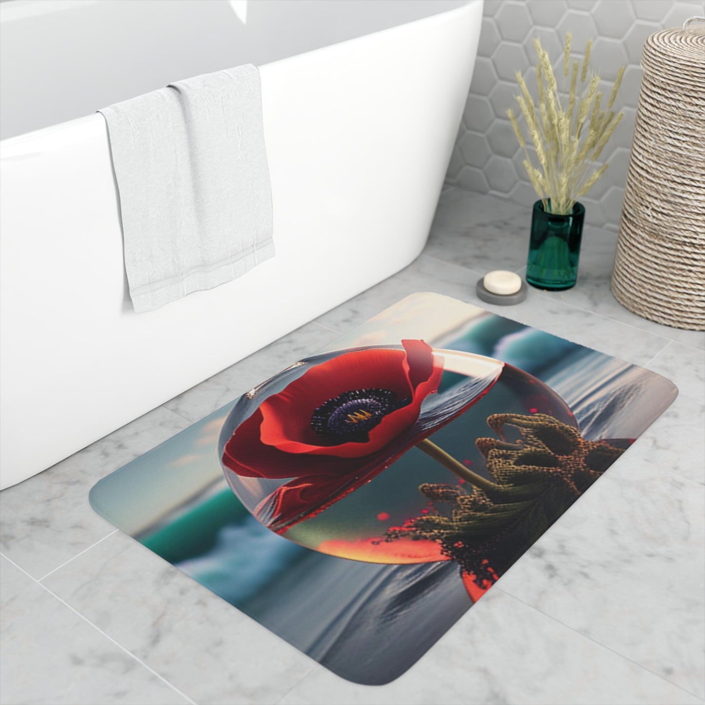Memory Foam Bath Mat Red Anemone in a Vase 4