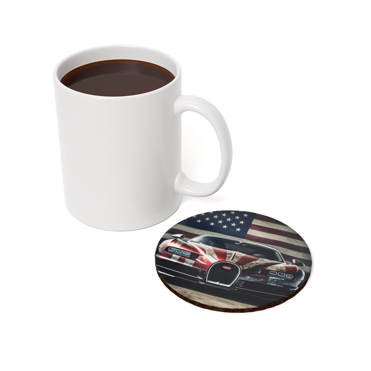 Cork Back Coaster American Flag Background Bugatti 3
