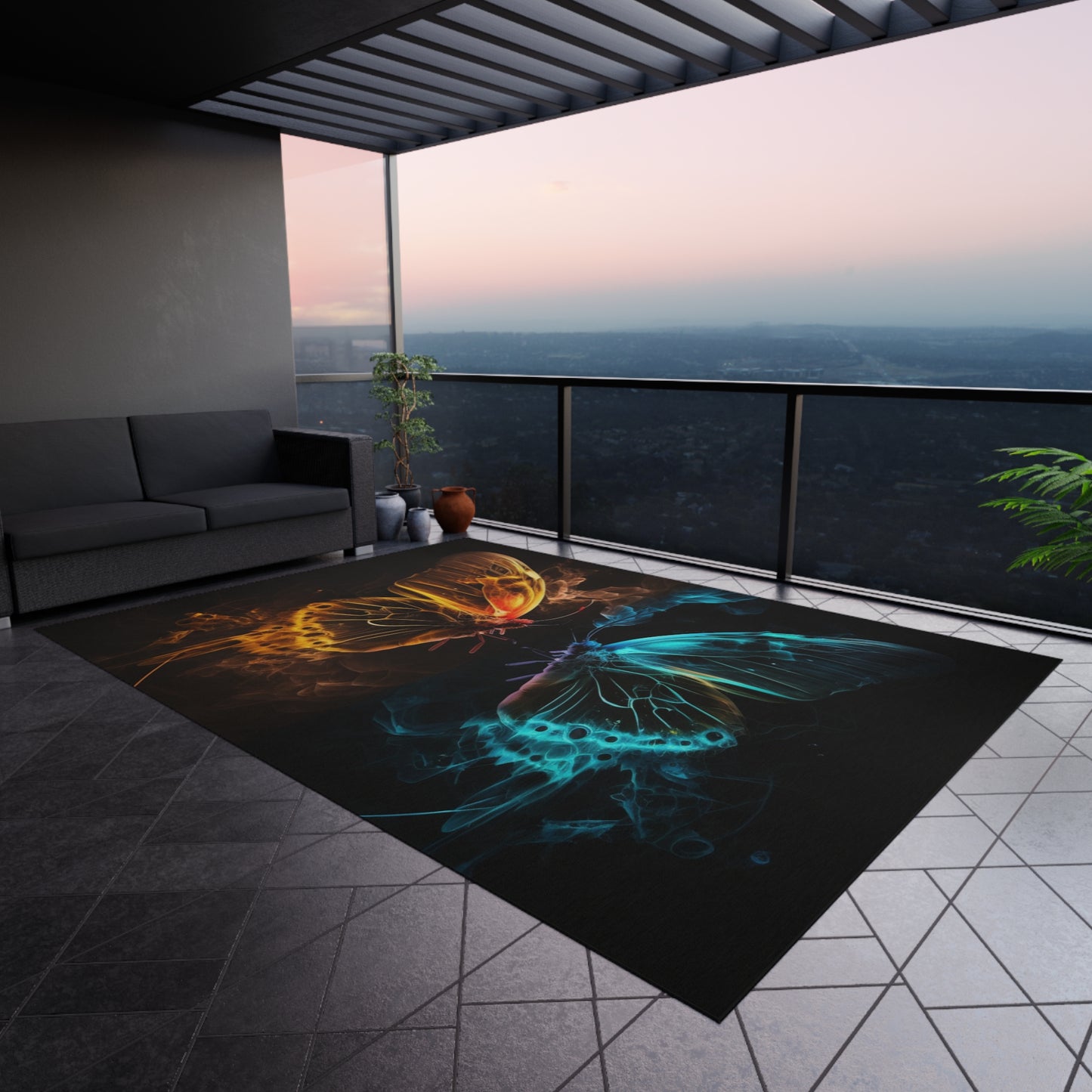 Outdoor Rug Kiss Neon Butterfly 8
