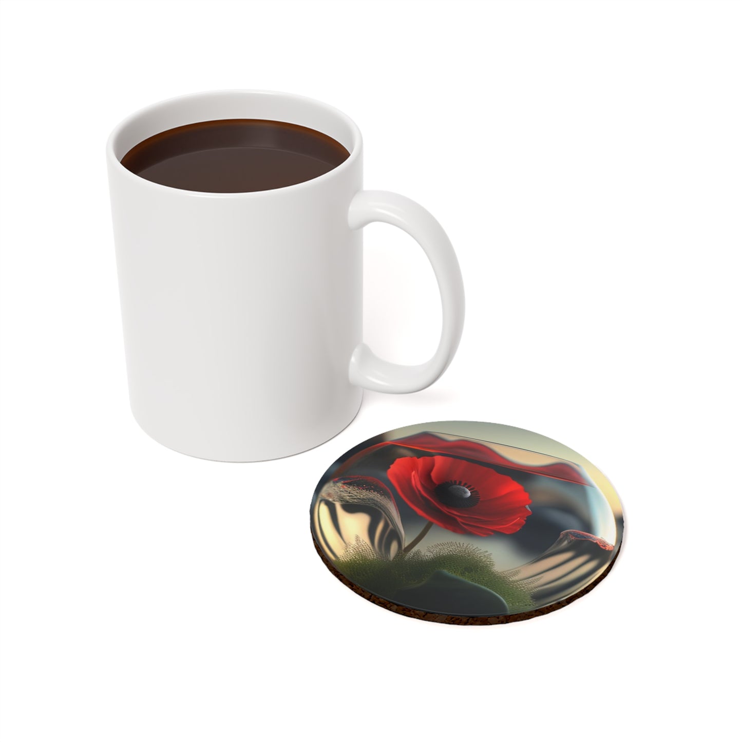 Cork Back Coaster Red Anemone in a Vase 3