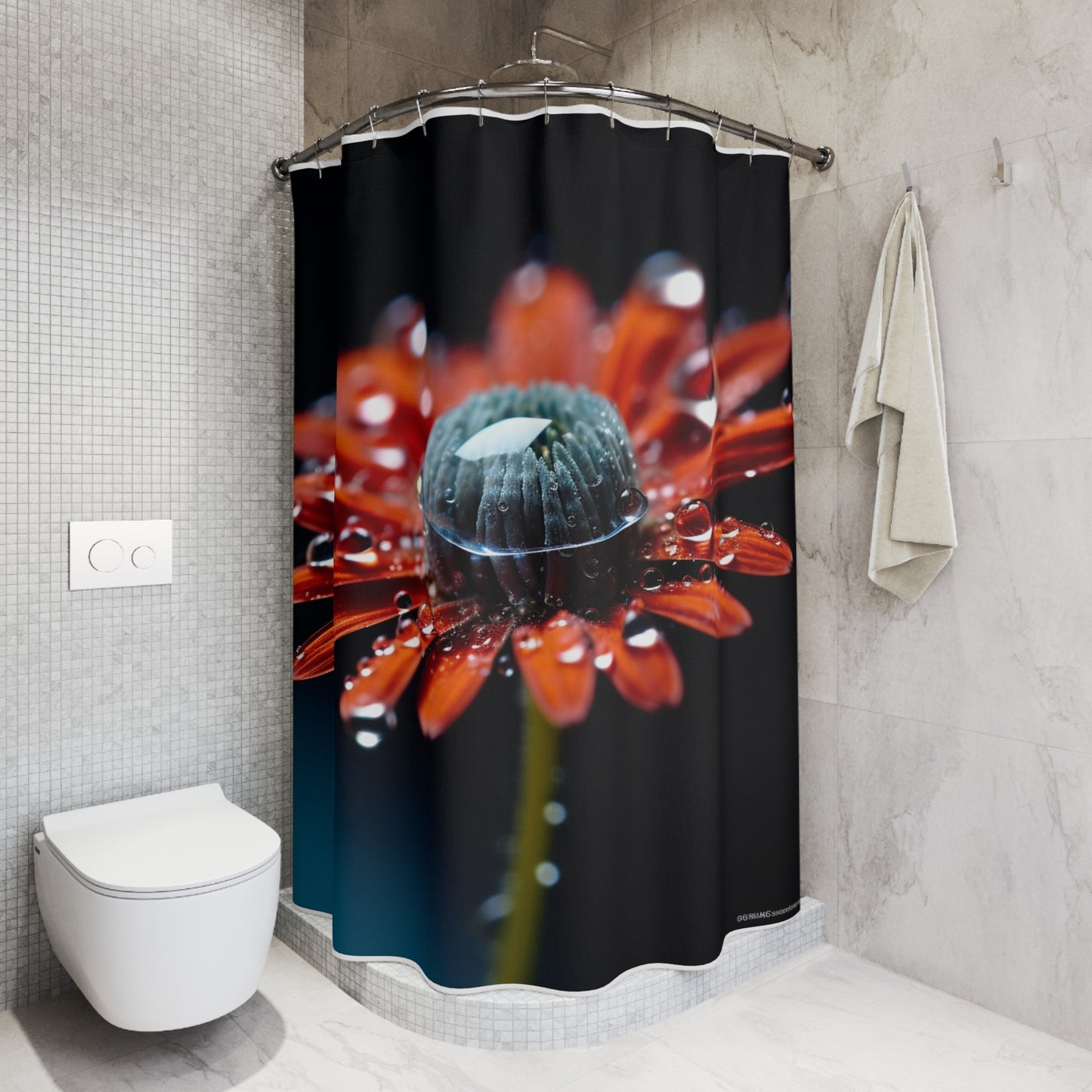 Polyester Shower Curtain Water drop Macro Flower 1