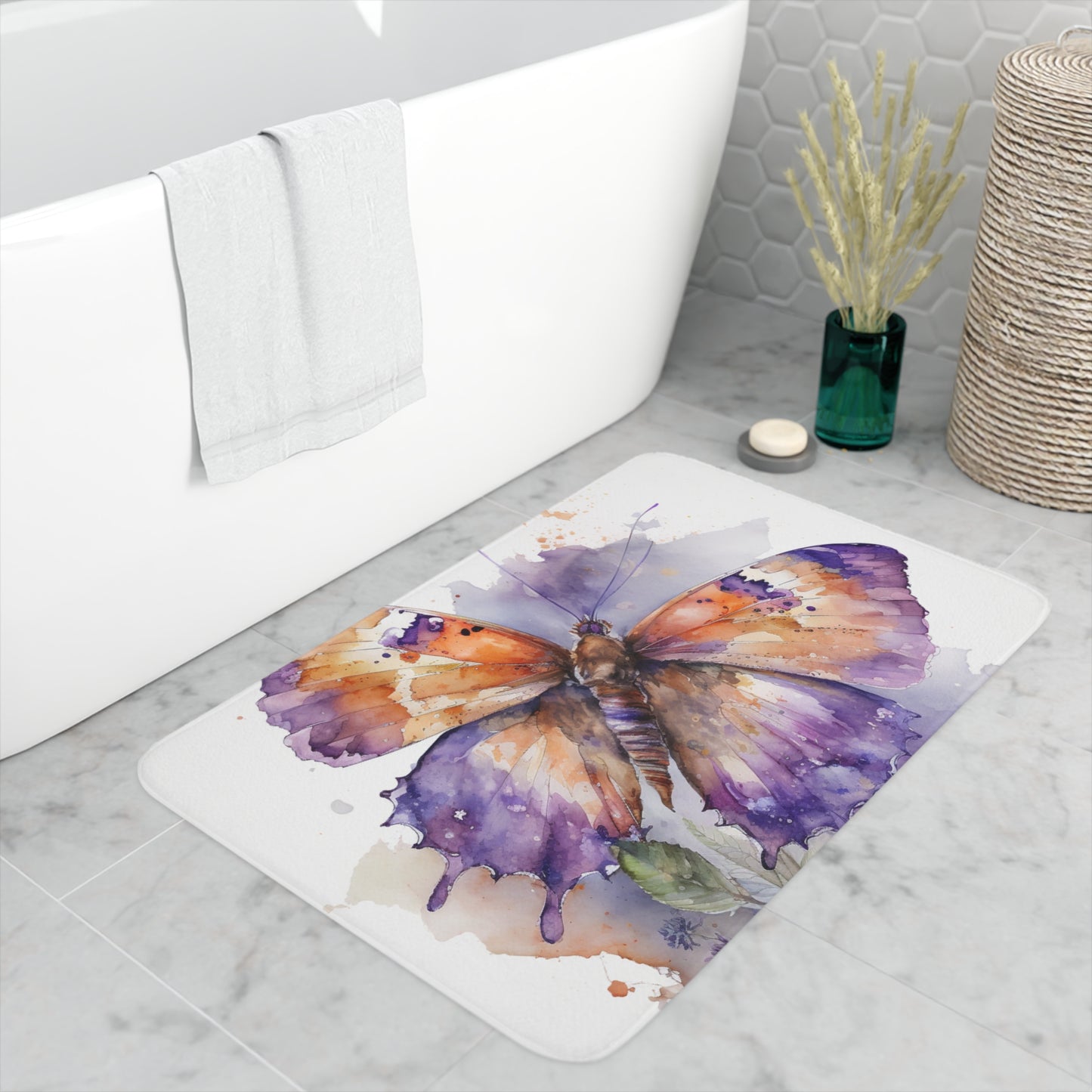 Memory Foam Bath Mat MerlinRose Watercolor Butterfly 1