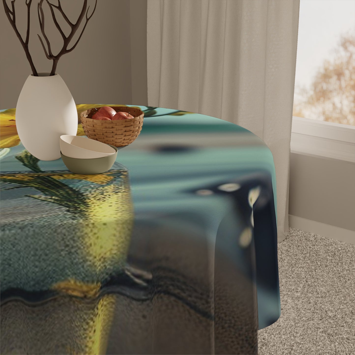 Tablecloth Yellow Hibiscus glass 3