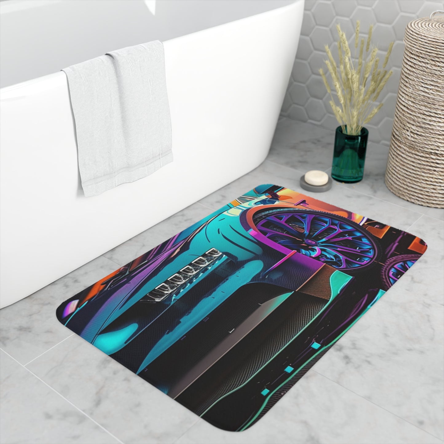 Memory Foam Bath Mat Bugatti Neon Chiron 1