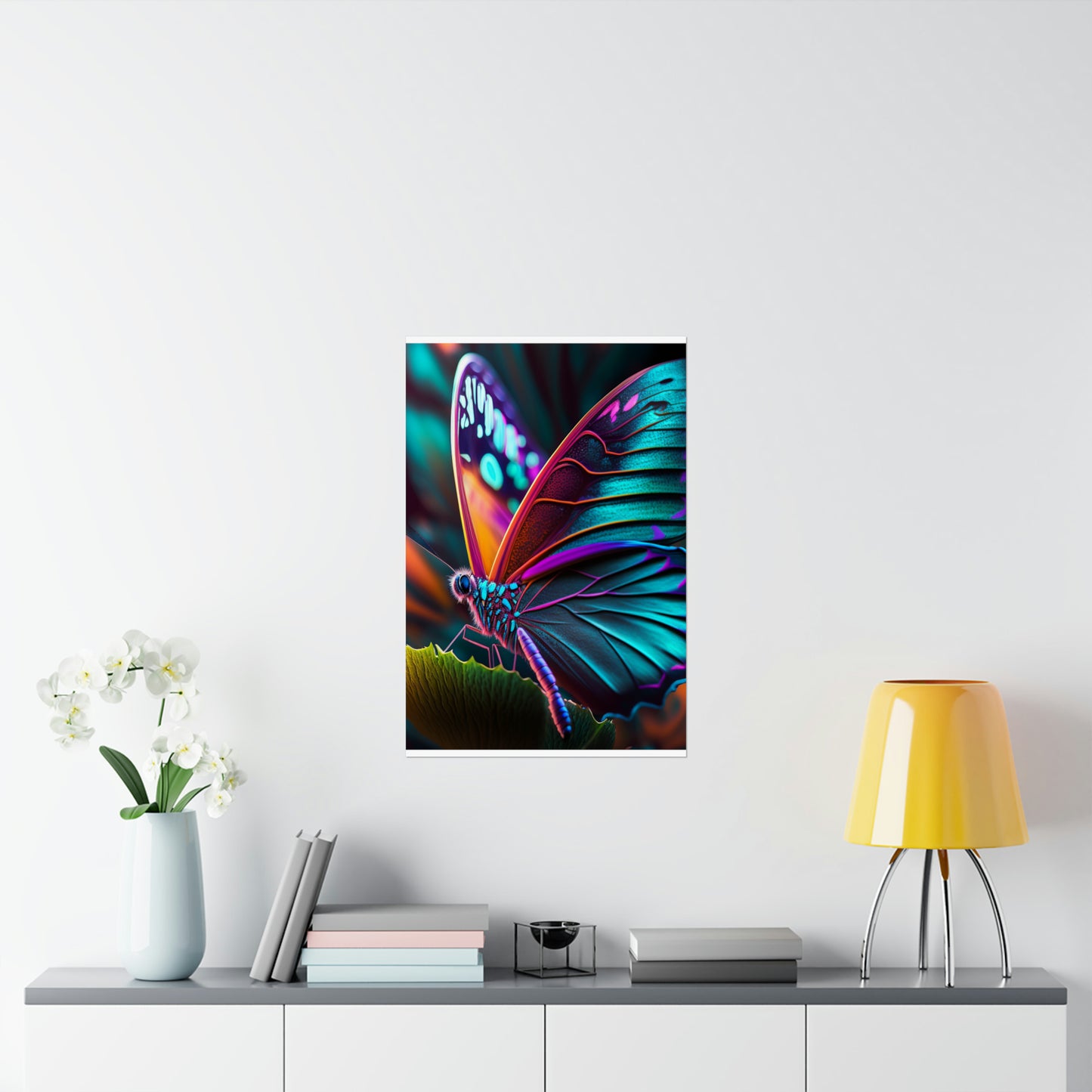 Premium Matte Vertical Posters Neon Butterfly Macro 1
