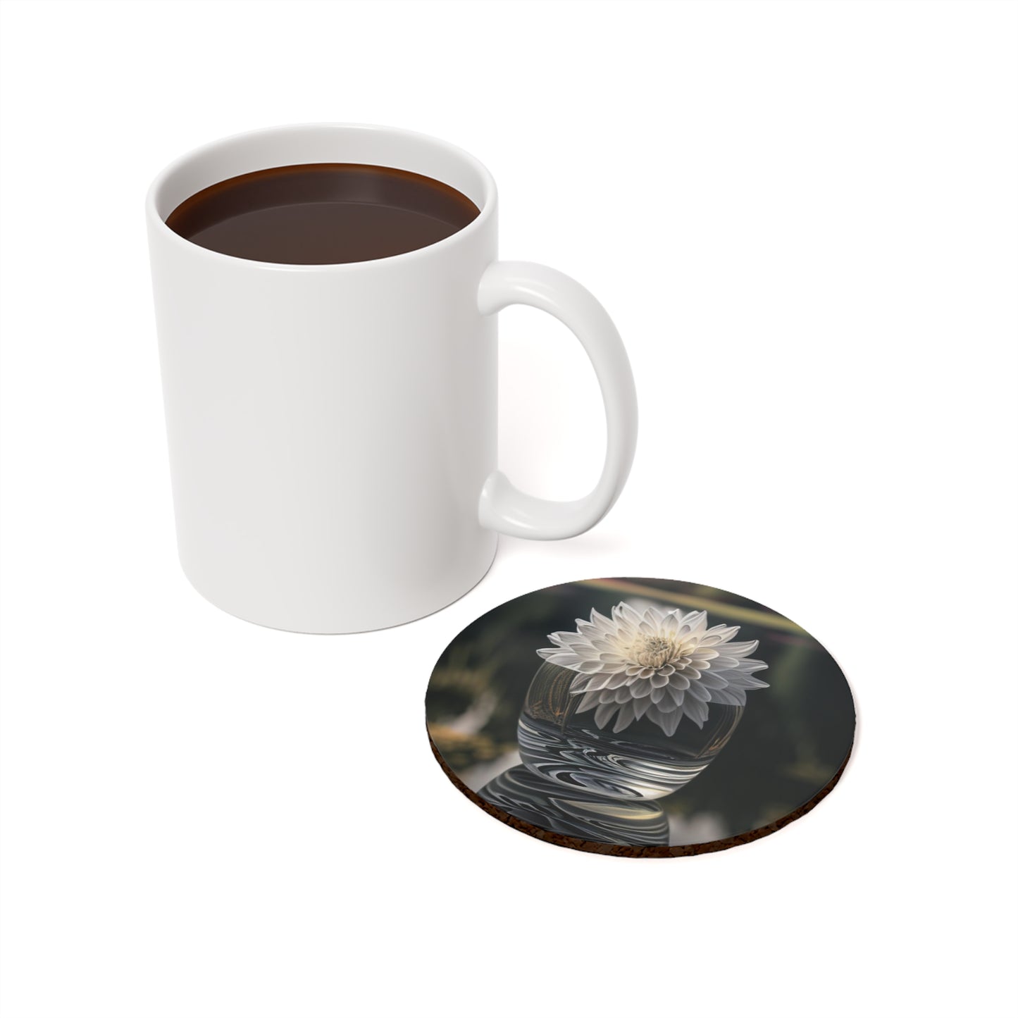 Cork Back Coaster White Dahlia 2