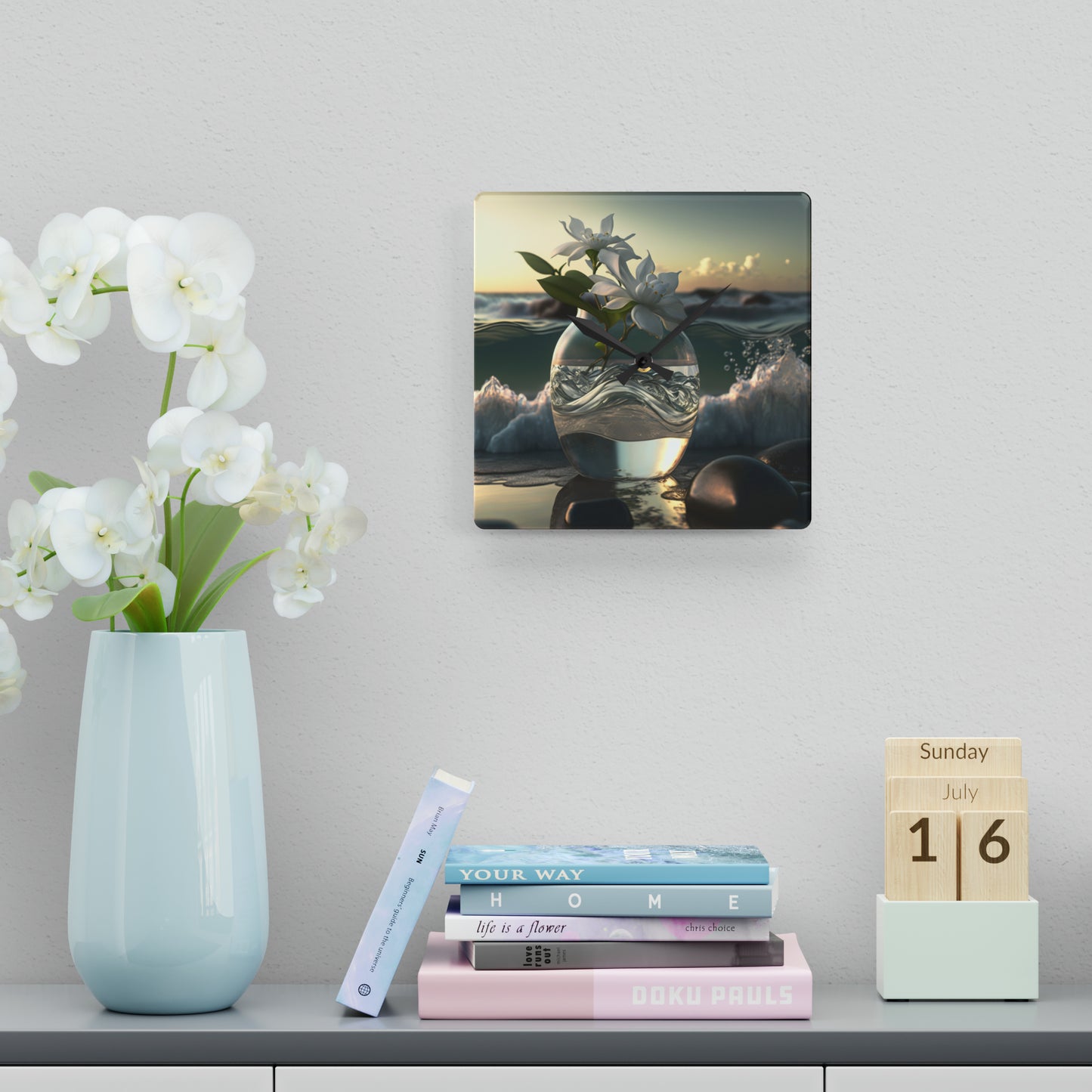 Acrylic Wall Clock Jasmine glass vase 2