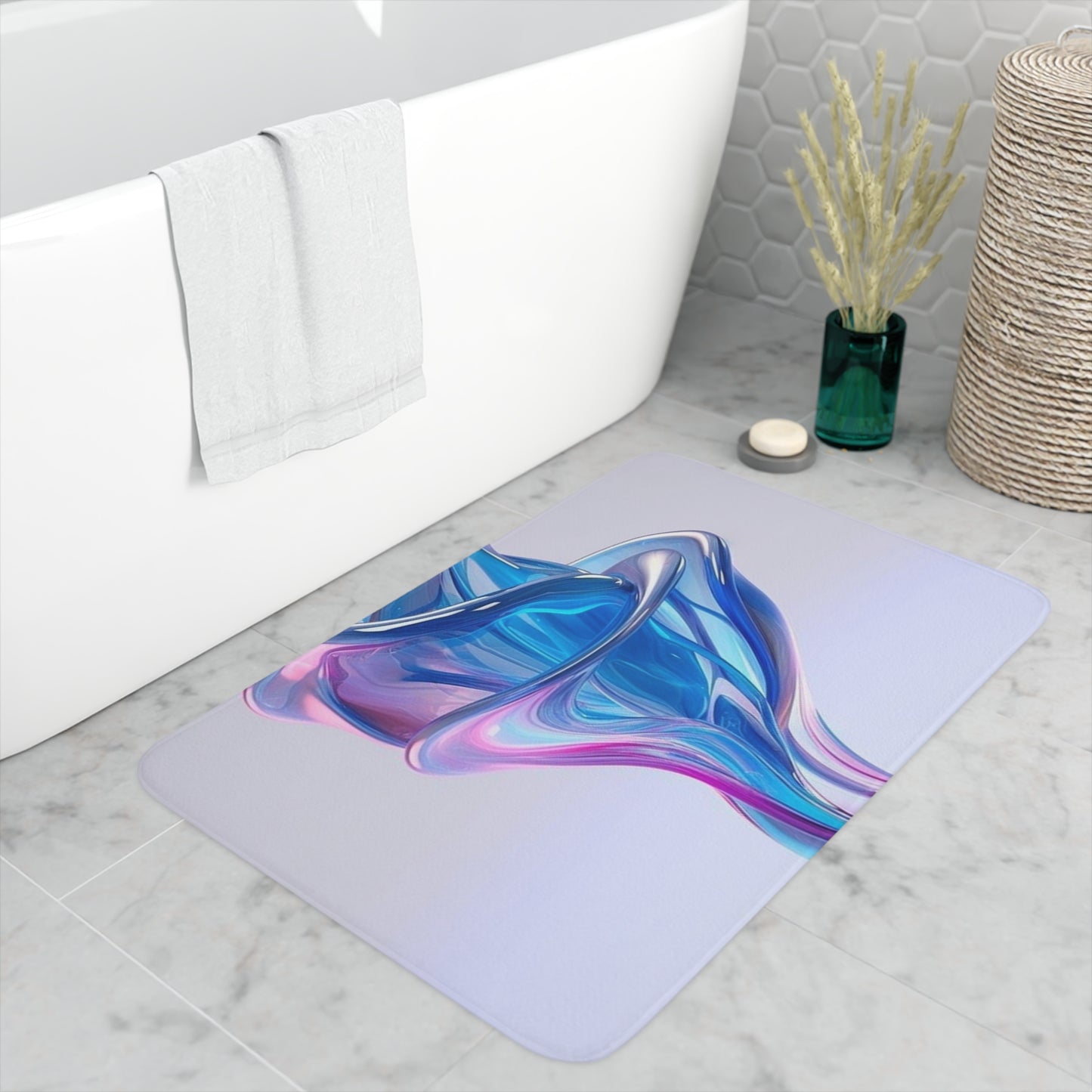 Memory Foam Bath Mat Pink & Blue Tulip Rose 2