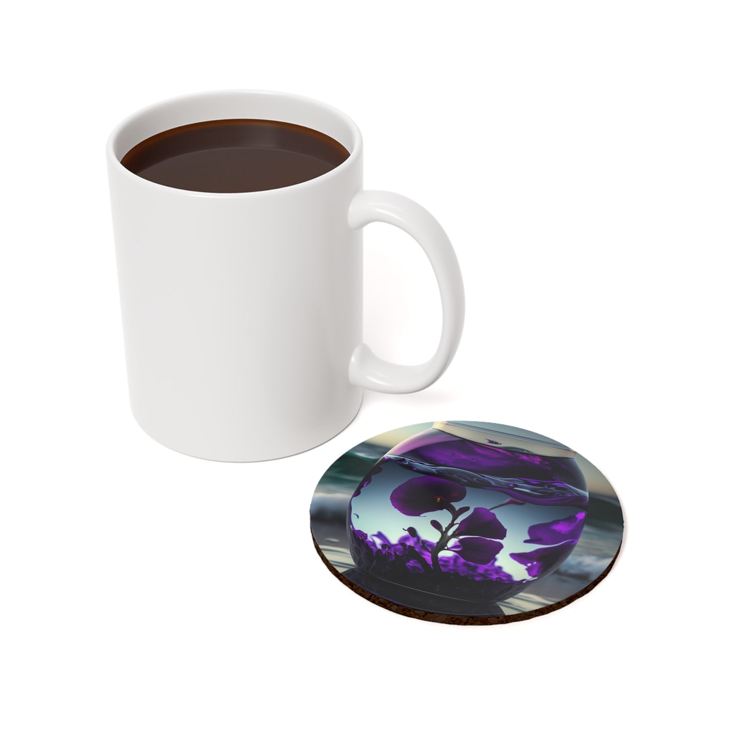 Cork Back Coaster Purple Sweet pea in a vase 4