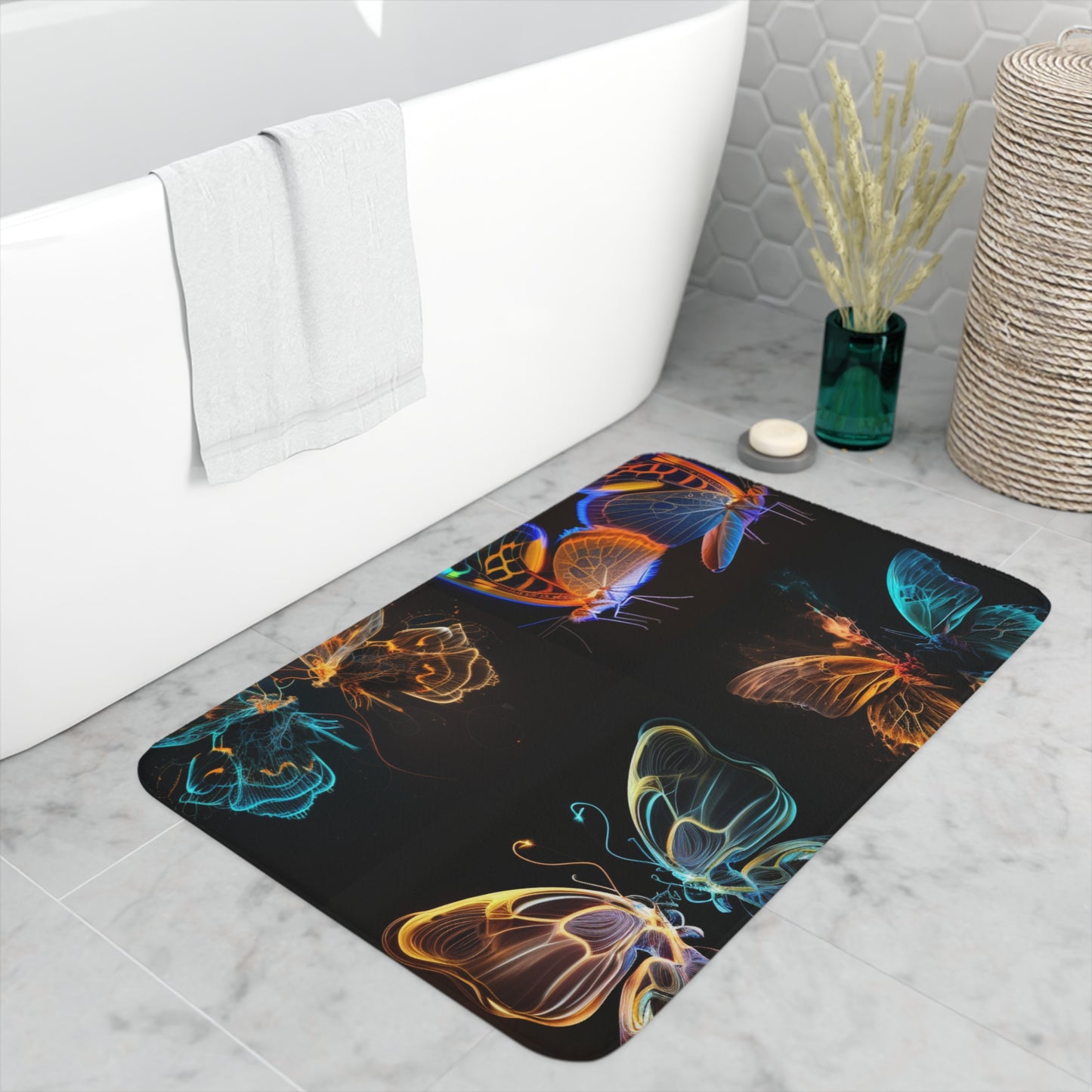Memory Foam Bath Mat Neon Glo Butterfly 5