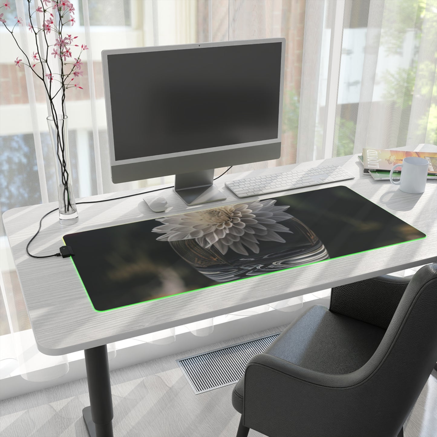 LED Gaming Mouse Pad White Dahlia 2