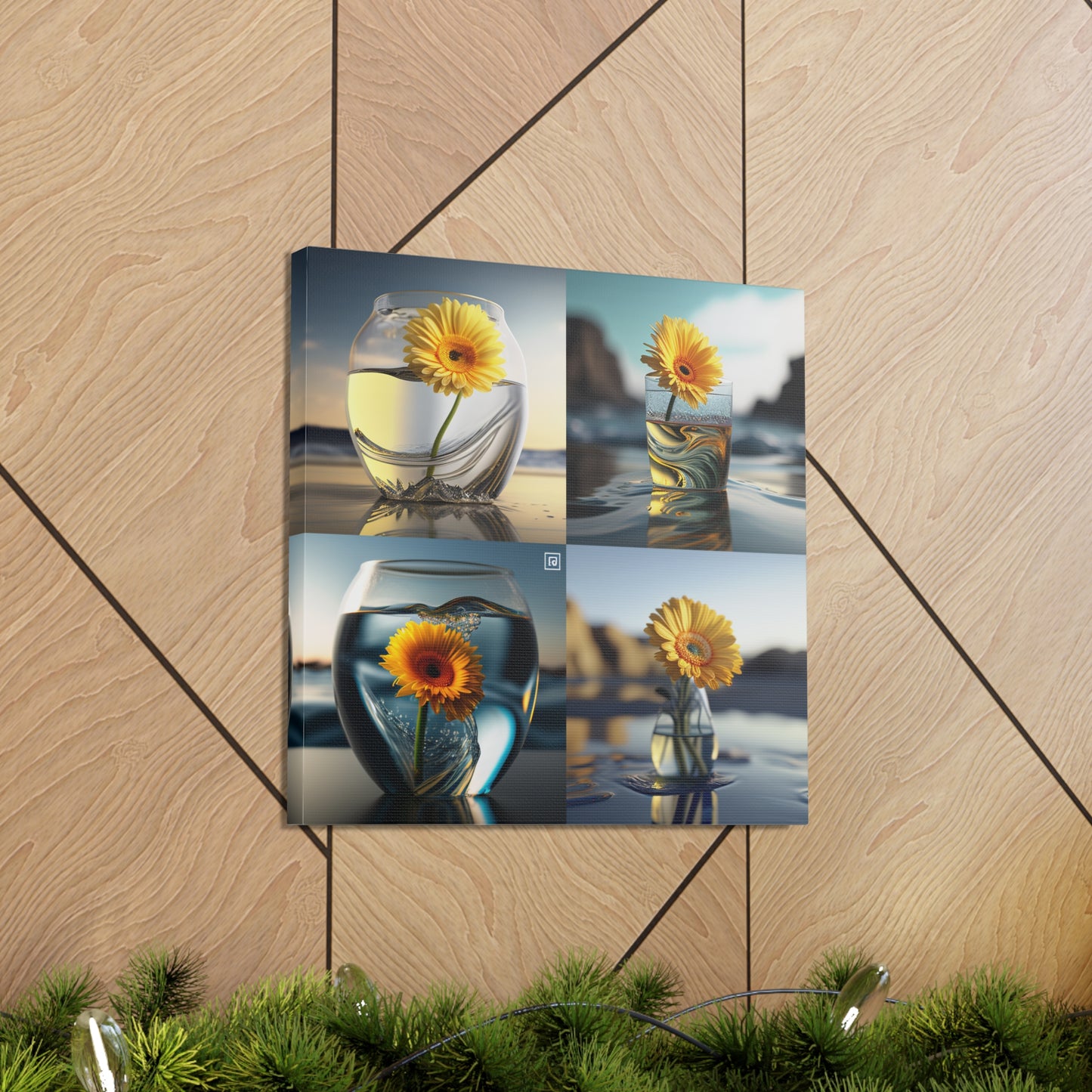Canvas Gallery Wraps yello Gerbera glass 5