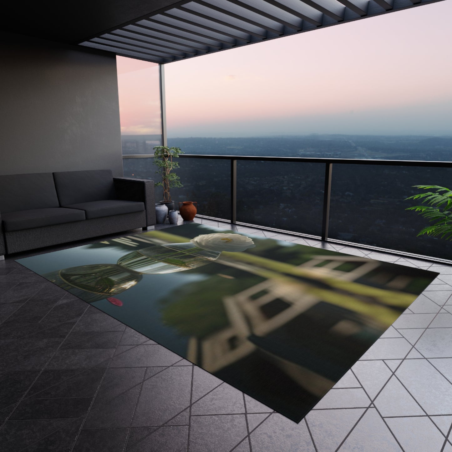 Outdoor Rug White Peony glass vase 1