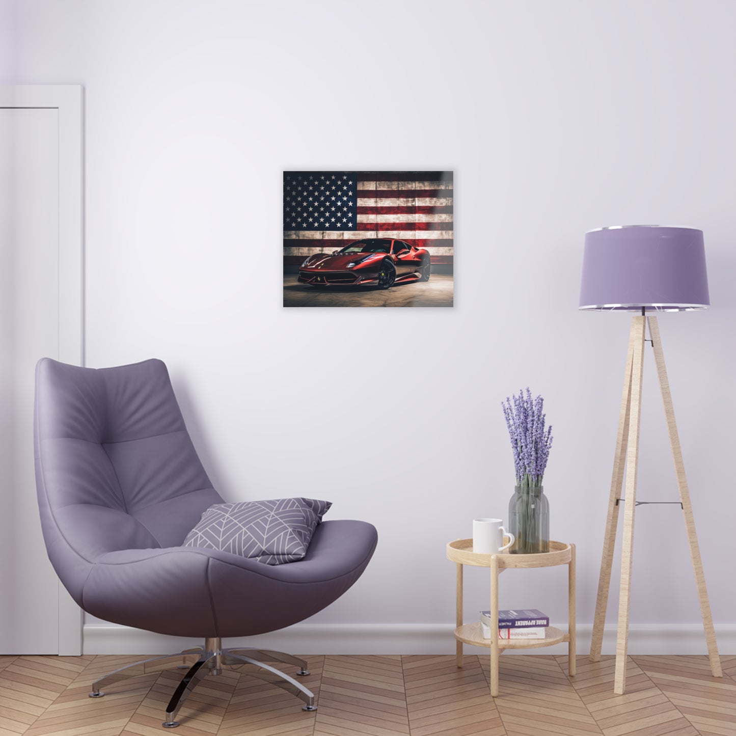 Acrylic Prints American Flag Background Ferrari 4