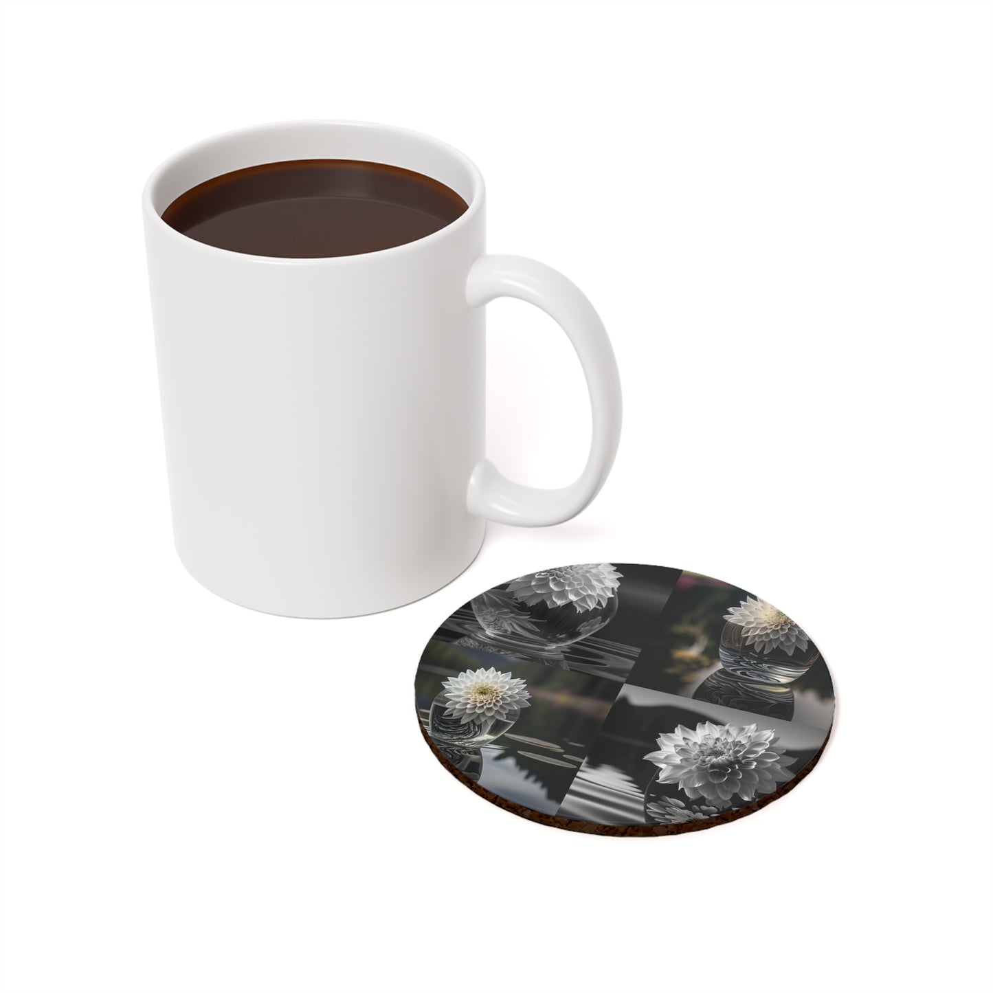 Cork Back Coaster White Dahlia 5