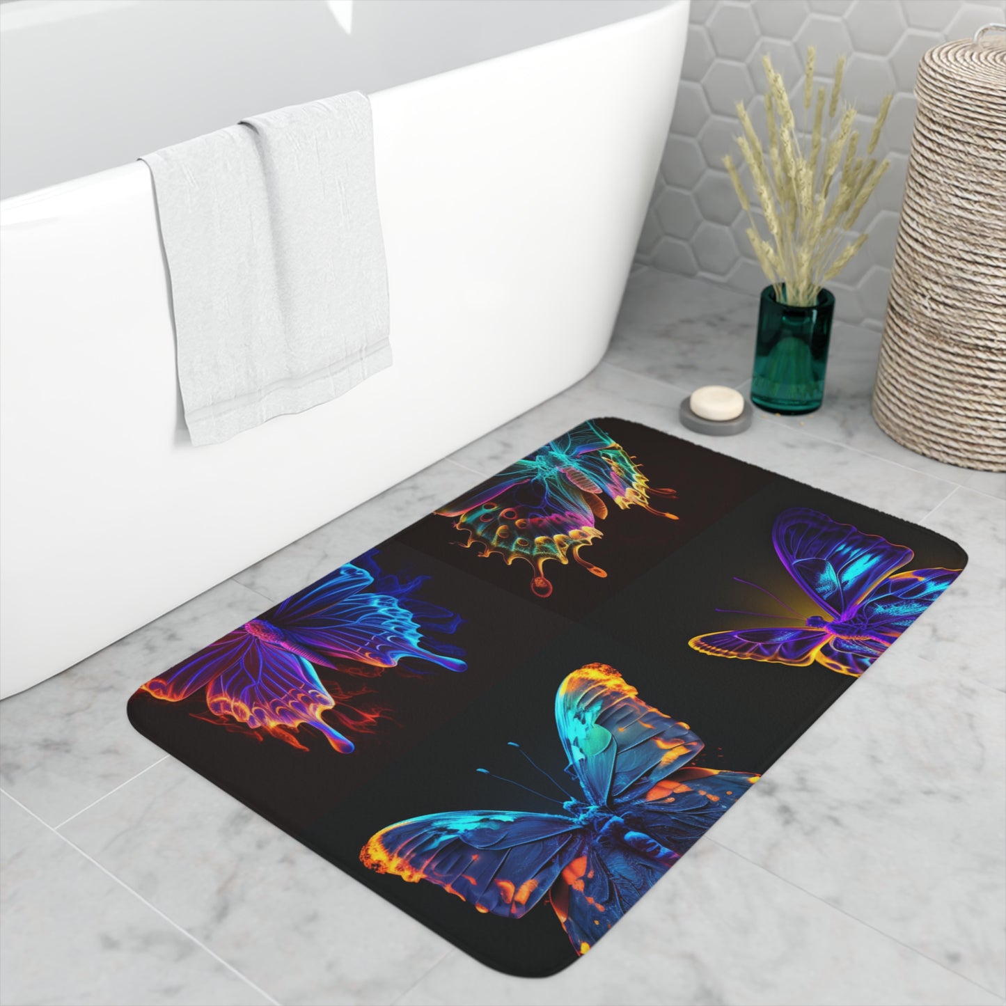 Memory Foam Bath Mat Thermal Butterfly 5