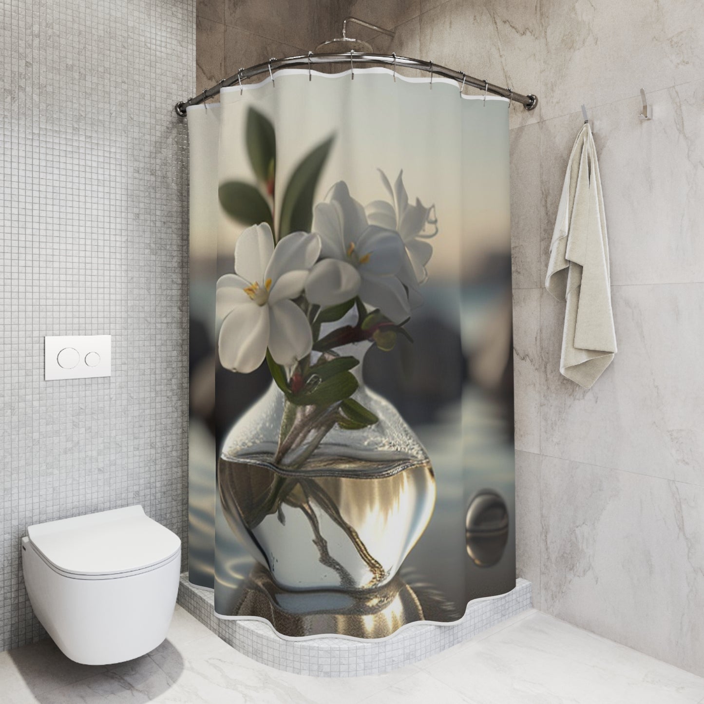 Polyester Shower Curtain Jasmine glass vase 1