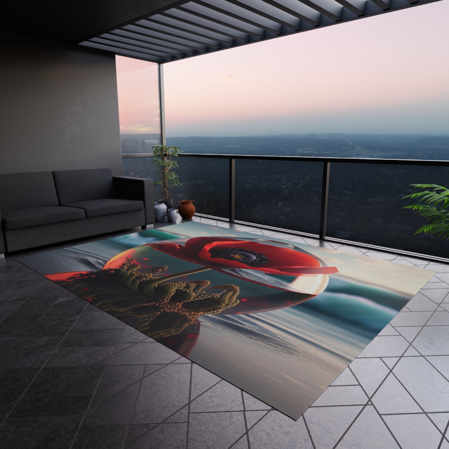 Outdoor Rug Red Anemone in a Vase 4