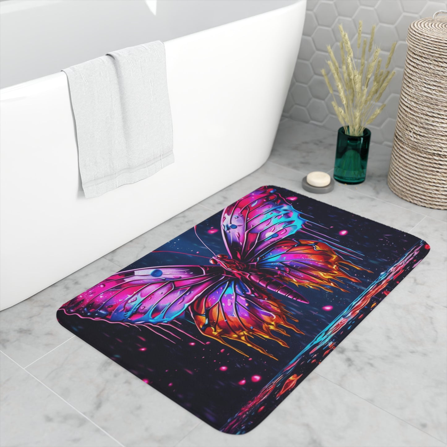 Memory Foam Bath Mat Pink Butterfly Flair 2
