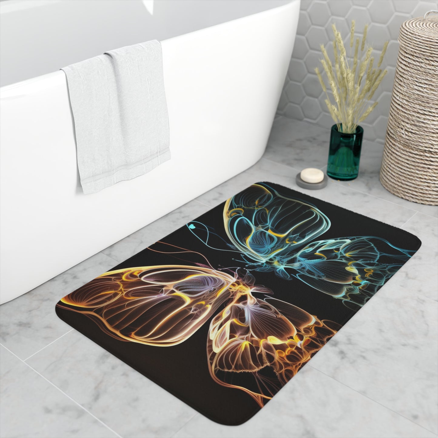 Memory Foam Bath Mat Neon Glo Butterfly 3
