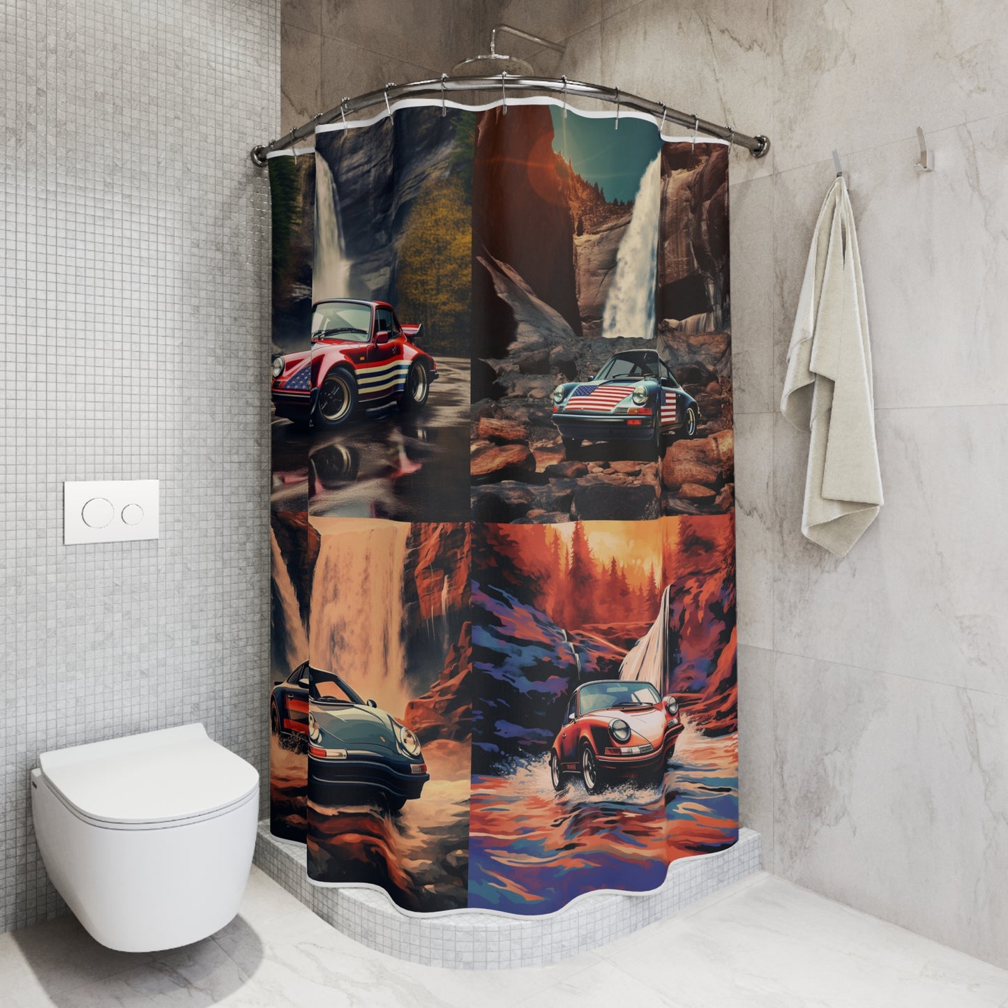 Polyester Shower Curtain American Flag Porsche Abstract 5