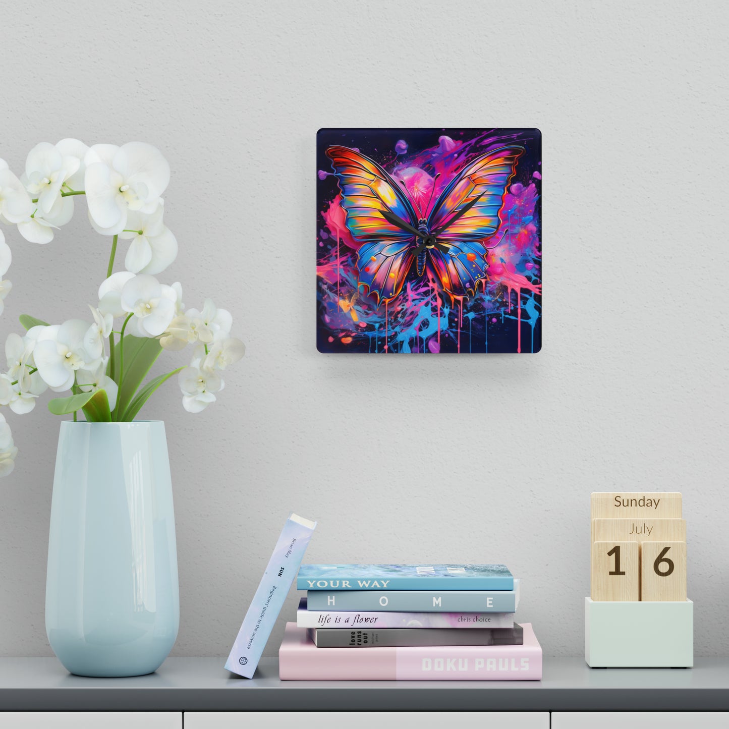Acrylic Wall Clock Pink Butterfly Flair 3