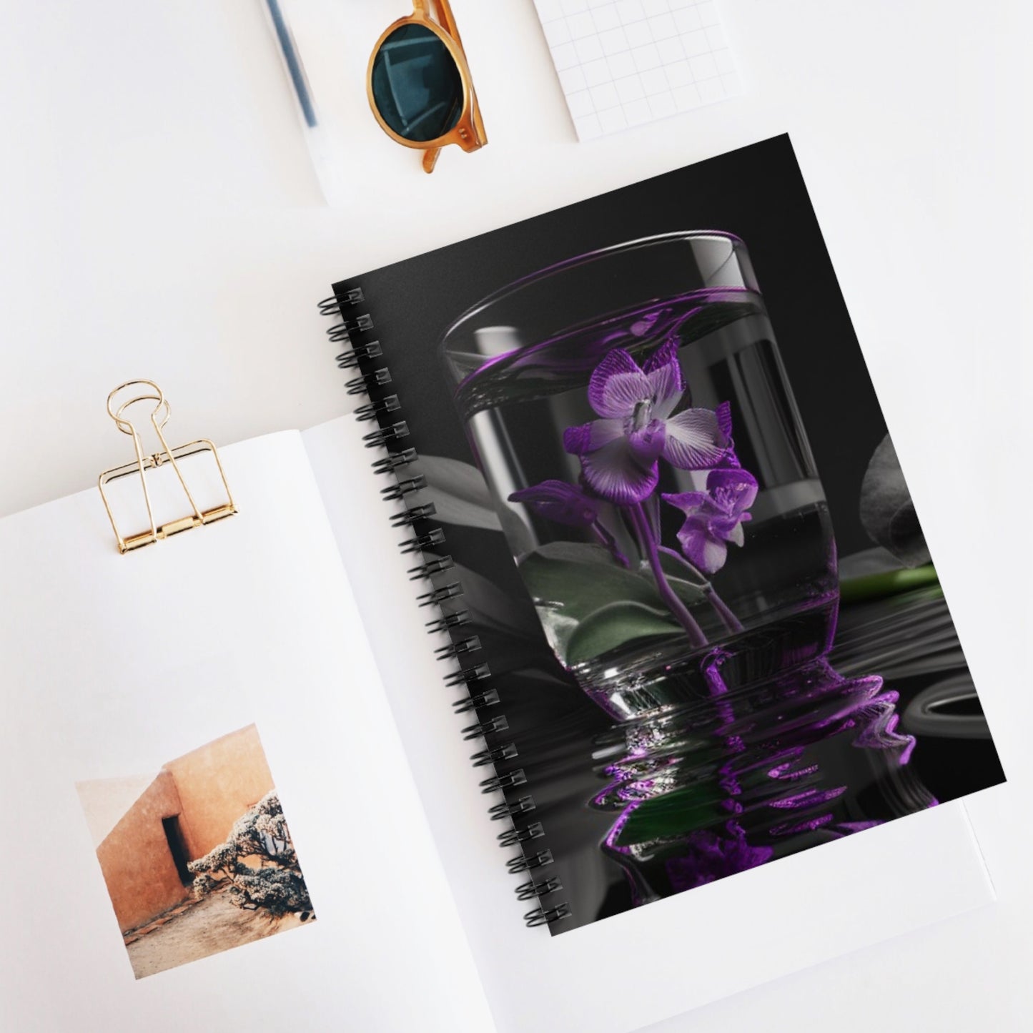 Spiral Notebook - Ruled Line Purple Orchid Glass vase 1