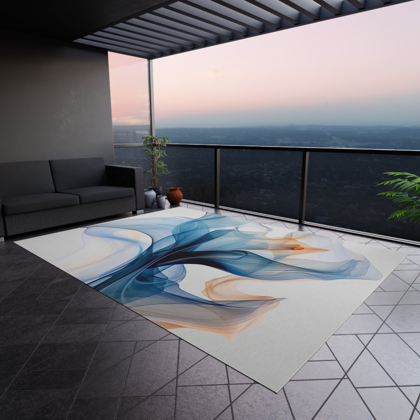 Outdoor Rug Blue Tluip Abstract 3