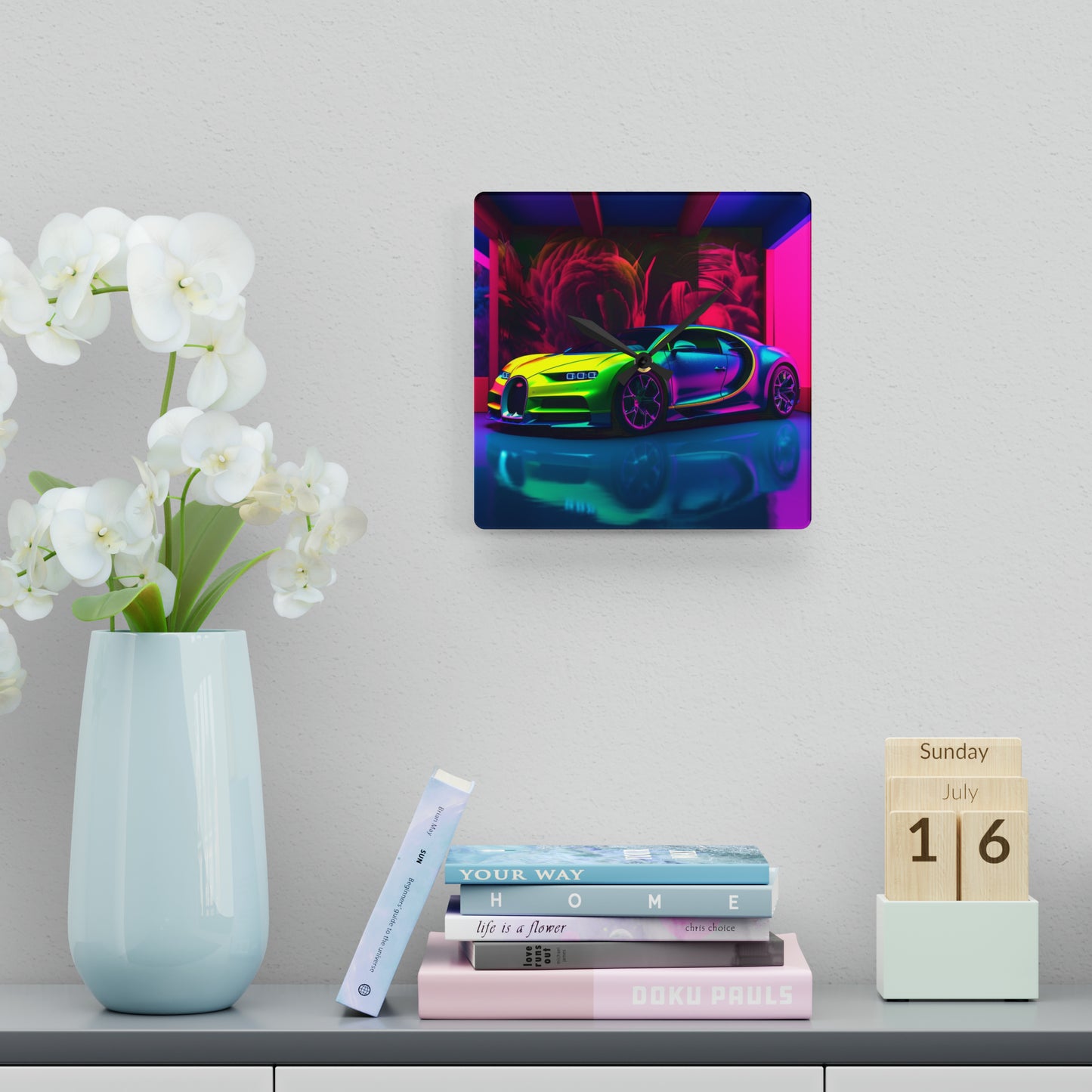 Acrylic Wall Clock Florescent Bugatti Flair 1