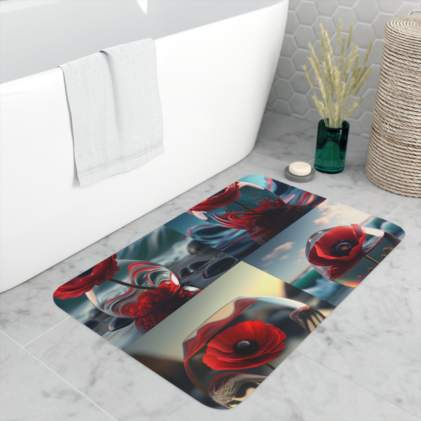 Memory Foam Bath Mat Red Anemone in a Vase 5