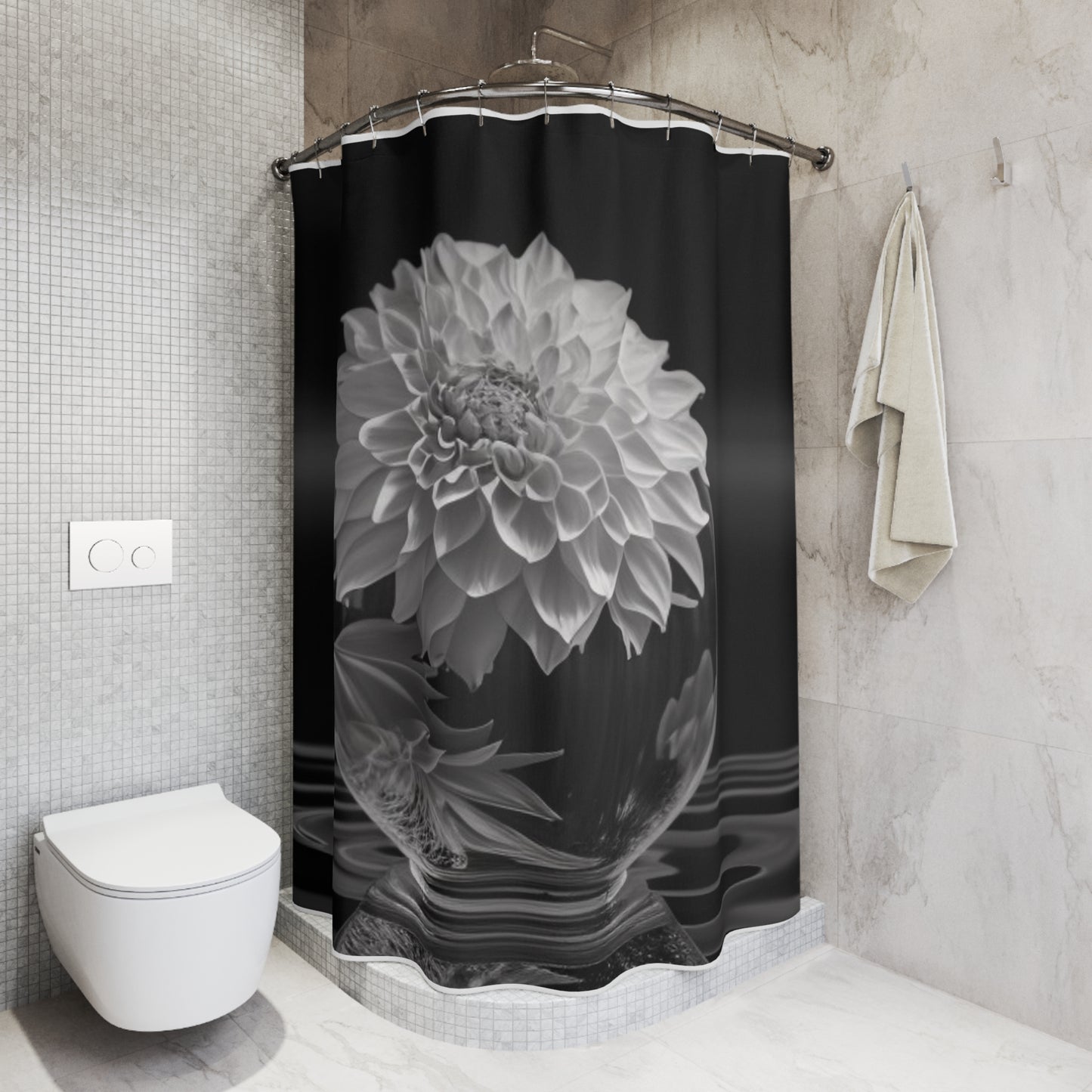 Polyester Shower Curtain White Dahlia 1