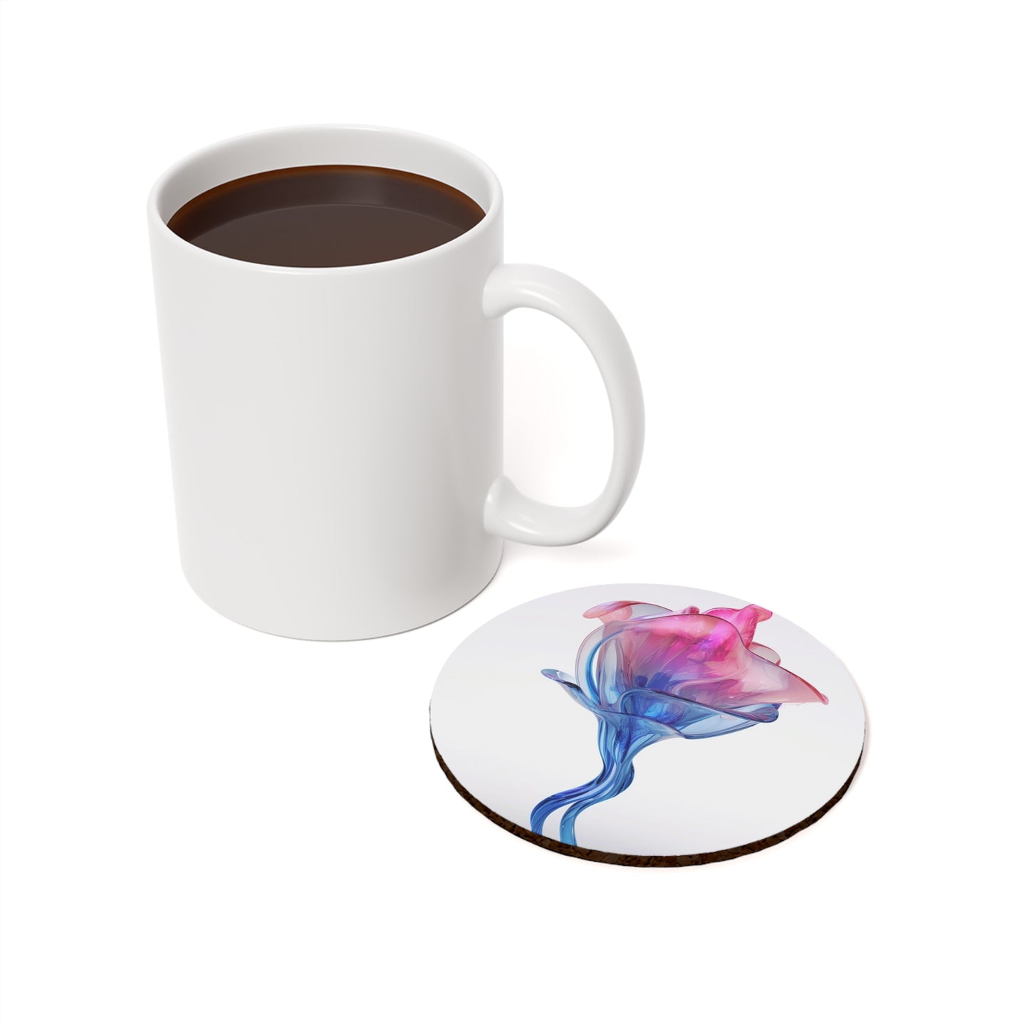 Cork Back Coaster Pink & Blue Tulip Rose 4