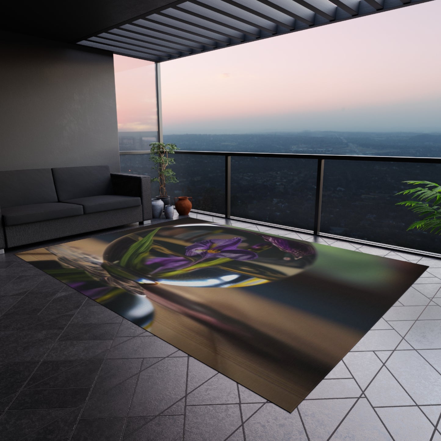 Outdoor Rug Purple Iris in a vase 1