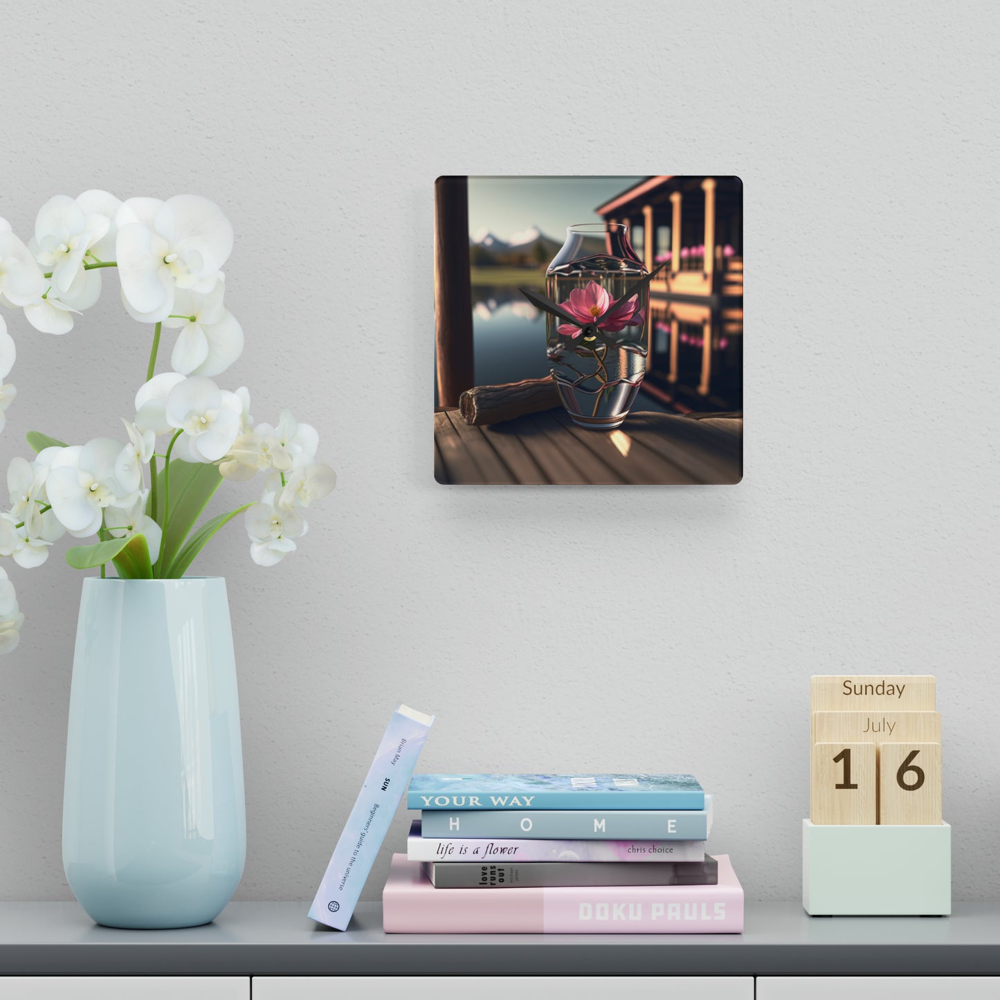 Acrylic Wall Clock Pink Magnolia 1