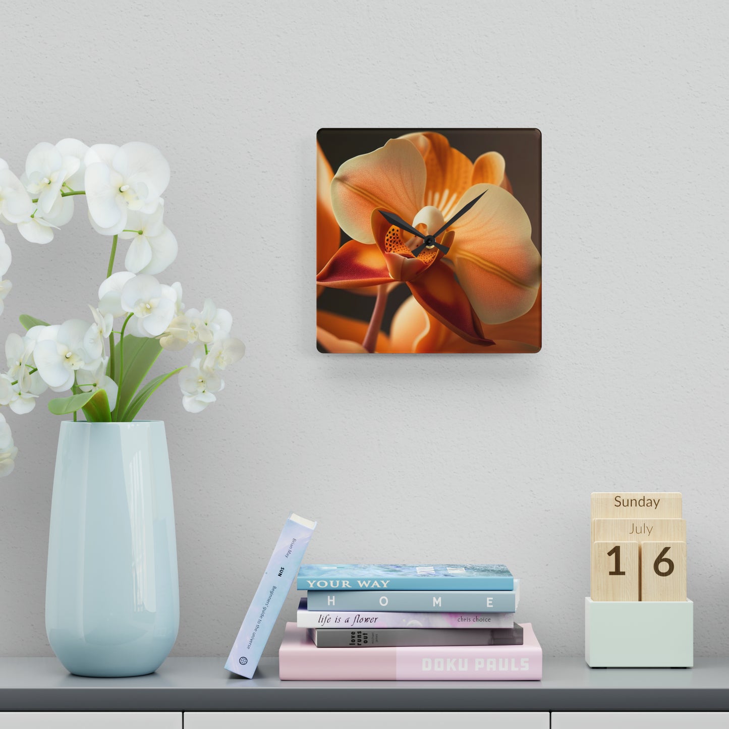 Acrylic Wall Clock Orange Orchid 3