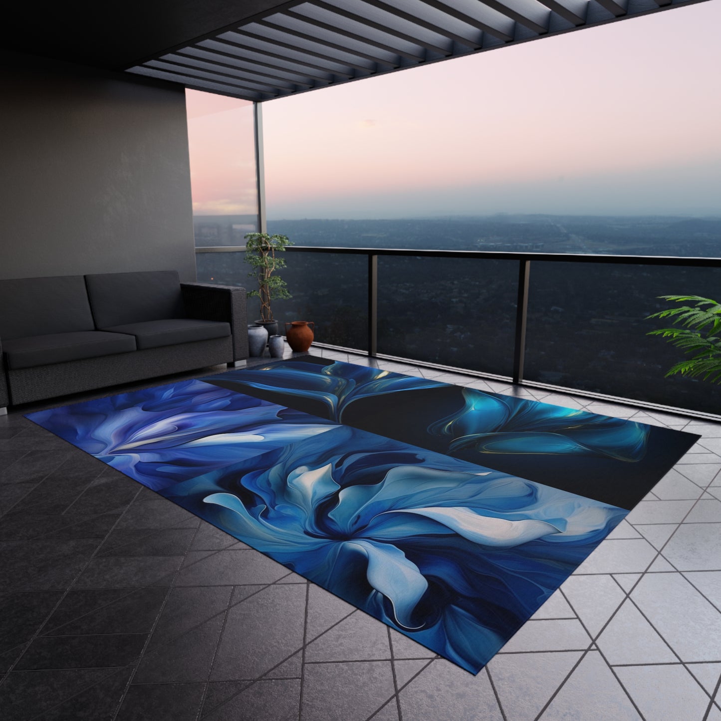 Outdoor Rug Abstract Blue Tulip 5