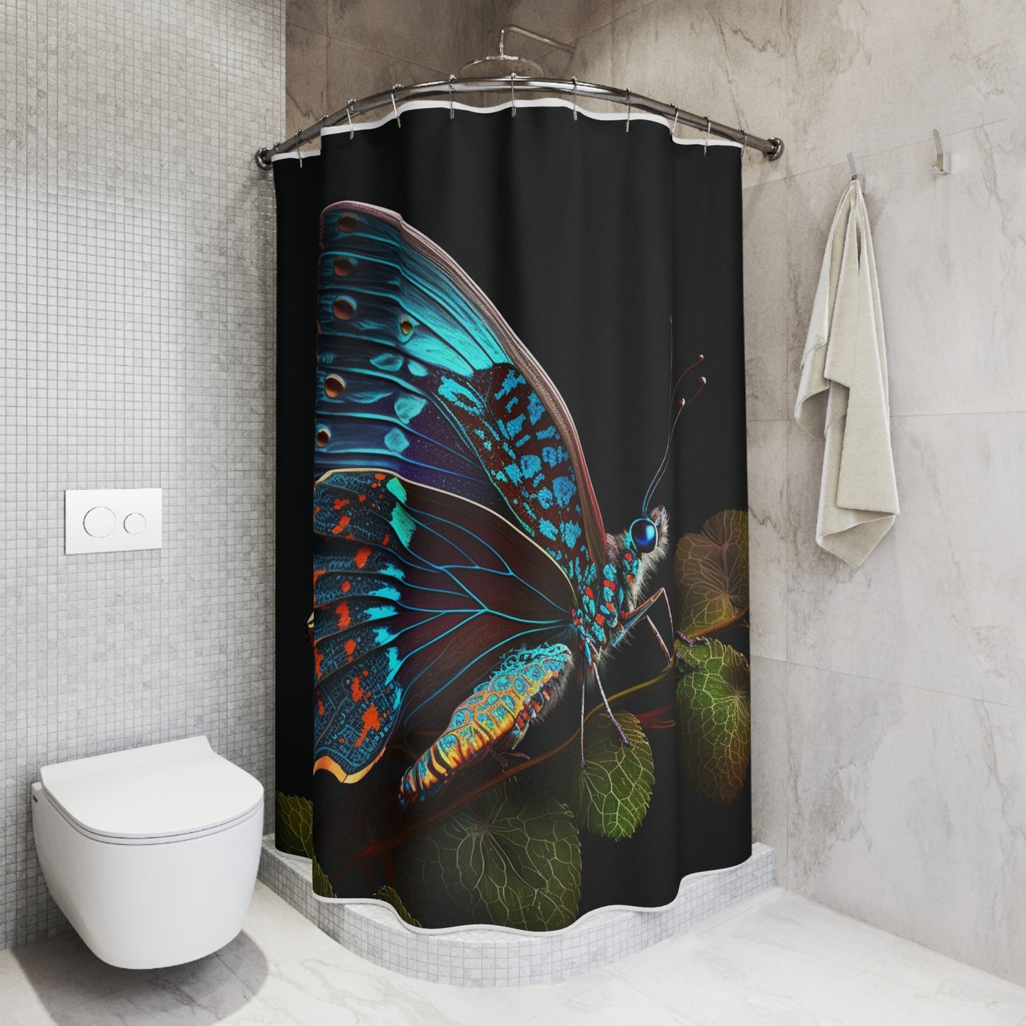 Polyester Shower Curtain Hue Neon Butterfly 2