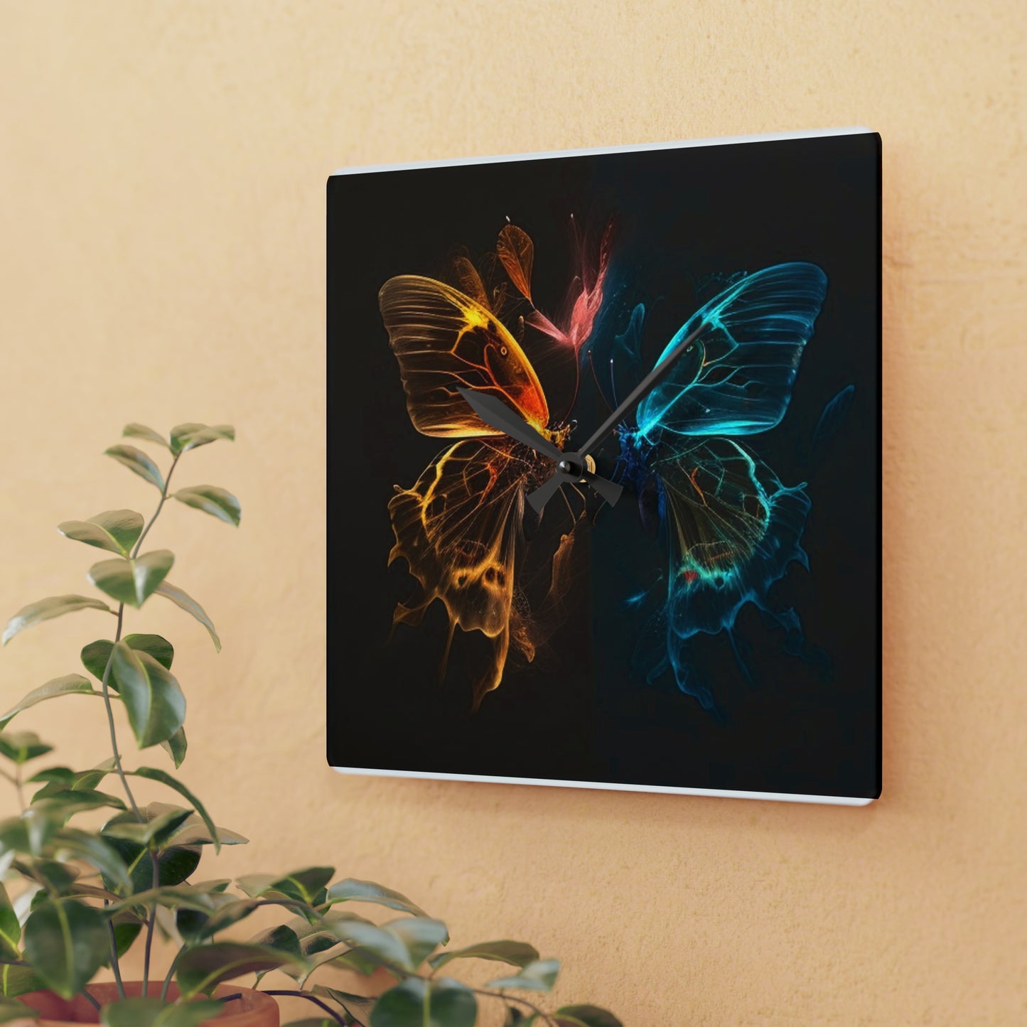 Acrylic Wall Clock Kiss Neon Butterfly 4