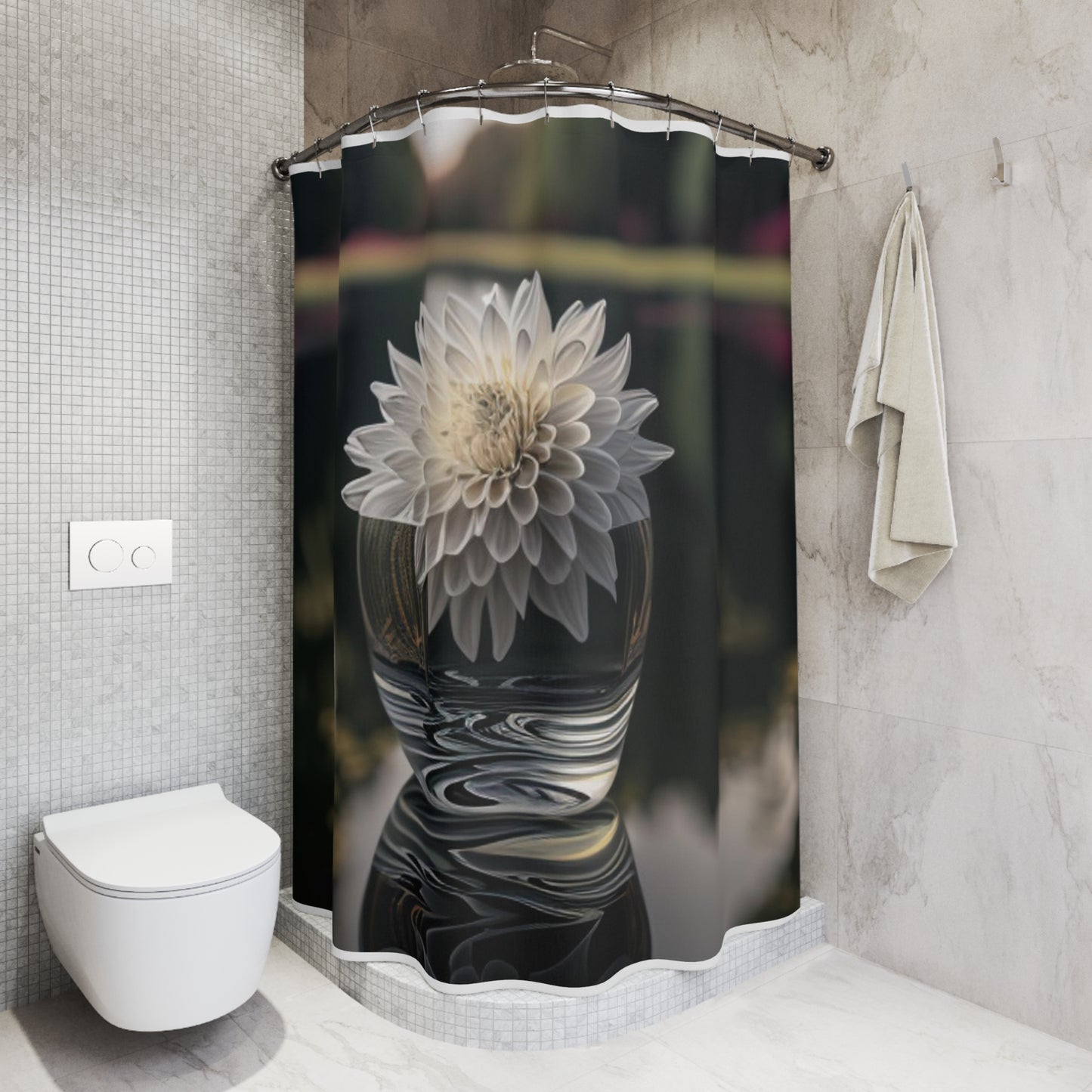 Polyester Shower Curtain White Dahlia 2