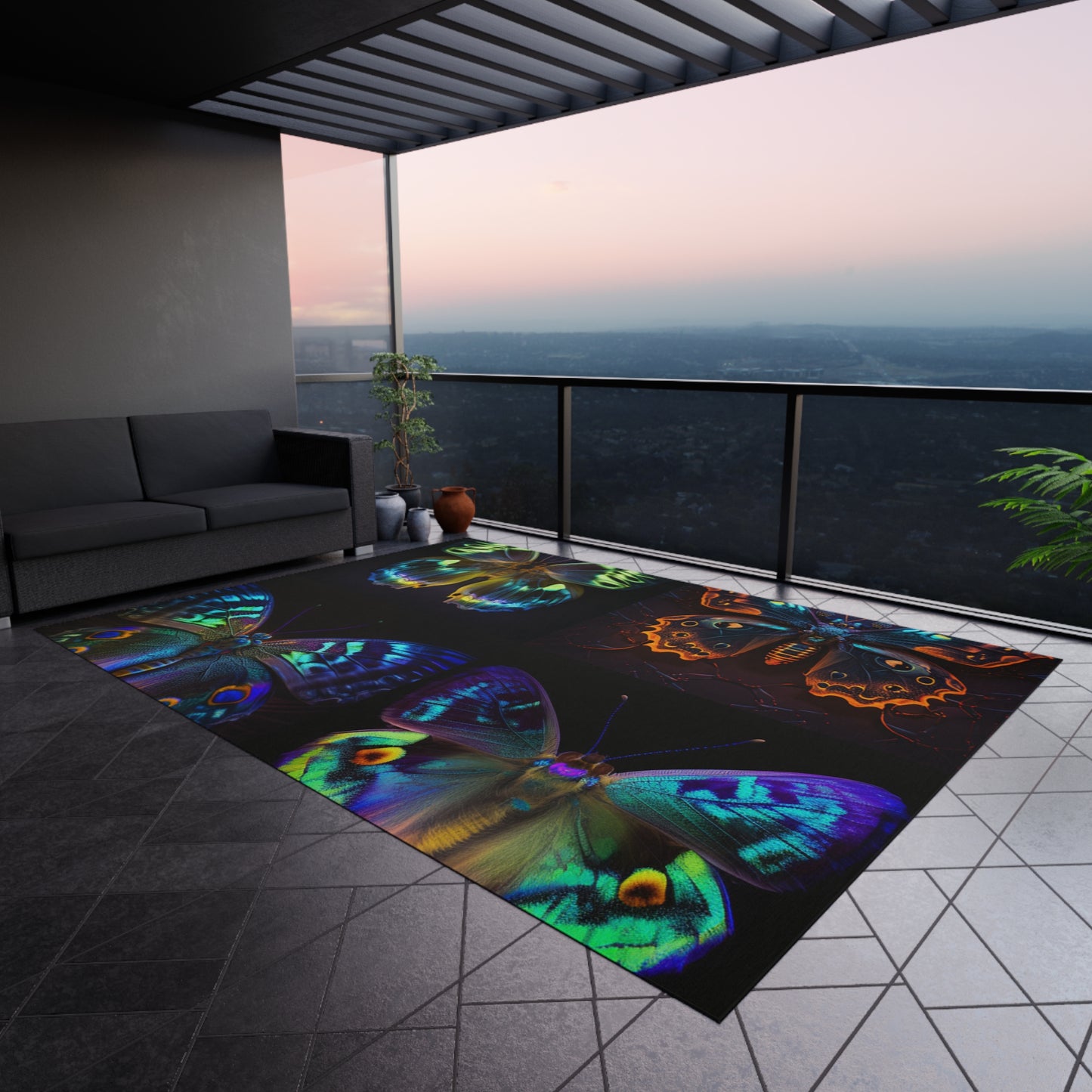Outdoor Rug Neon Hue Butterfly 5