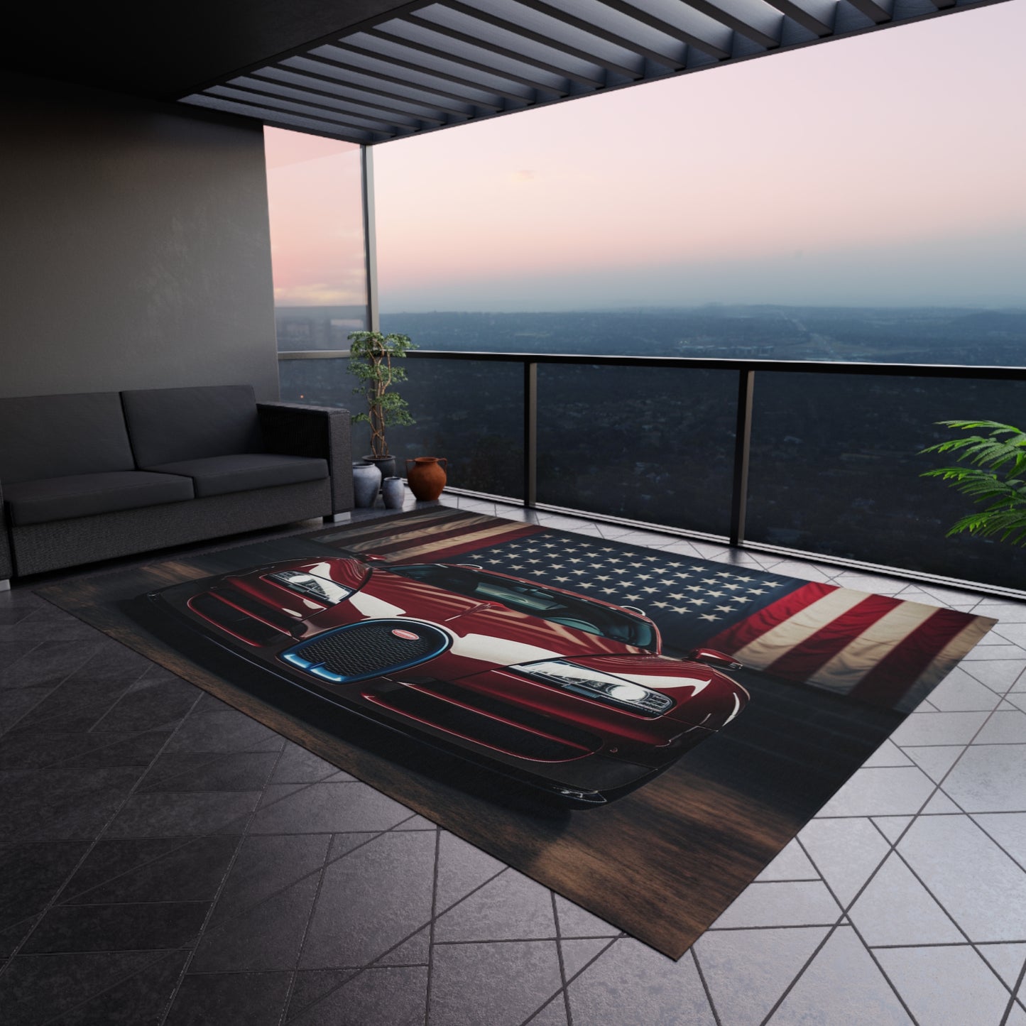 Outdoor Rug American Flag Background Bugatti 1