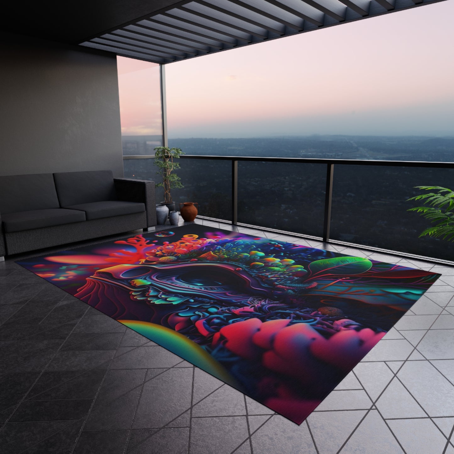 Outdoor Rug Florescent Skull Death 2