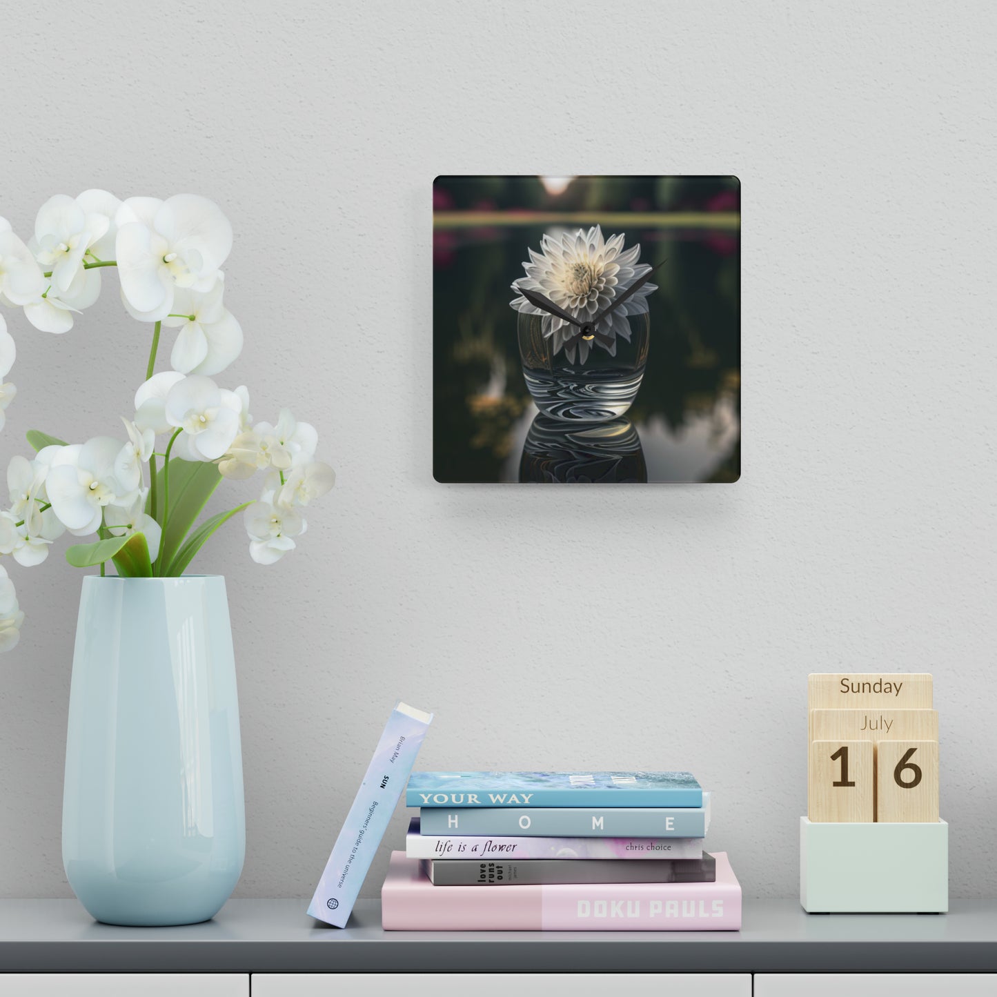 Acrylic Wall Clock White Dahlia 2