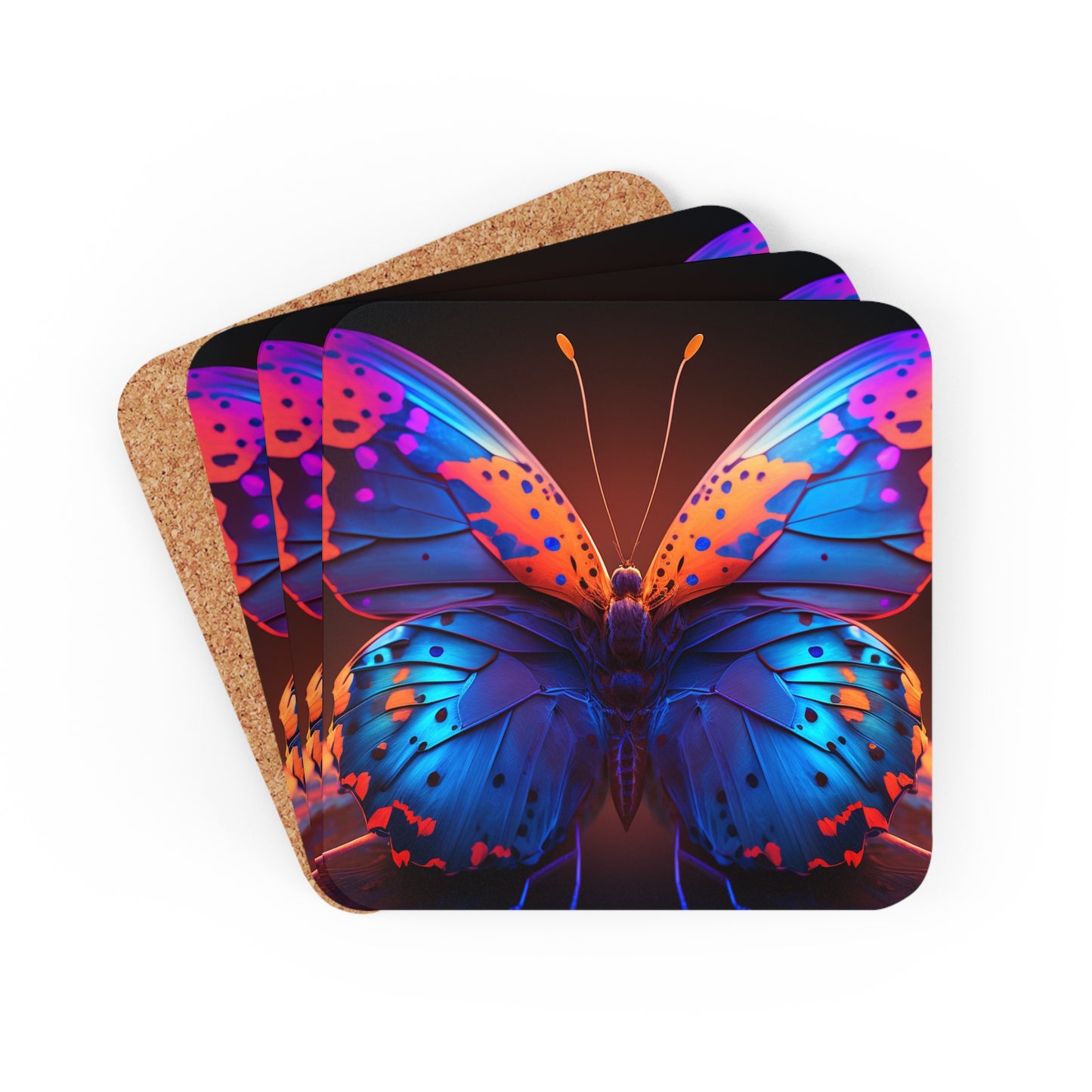 Corkwood Coaster Set Neon Butterfly Macro 3