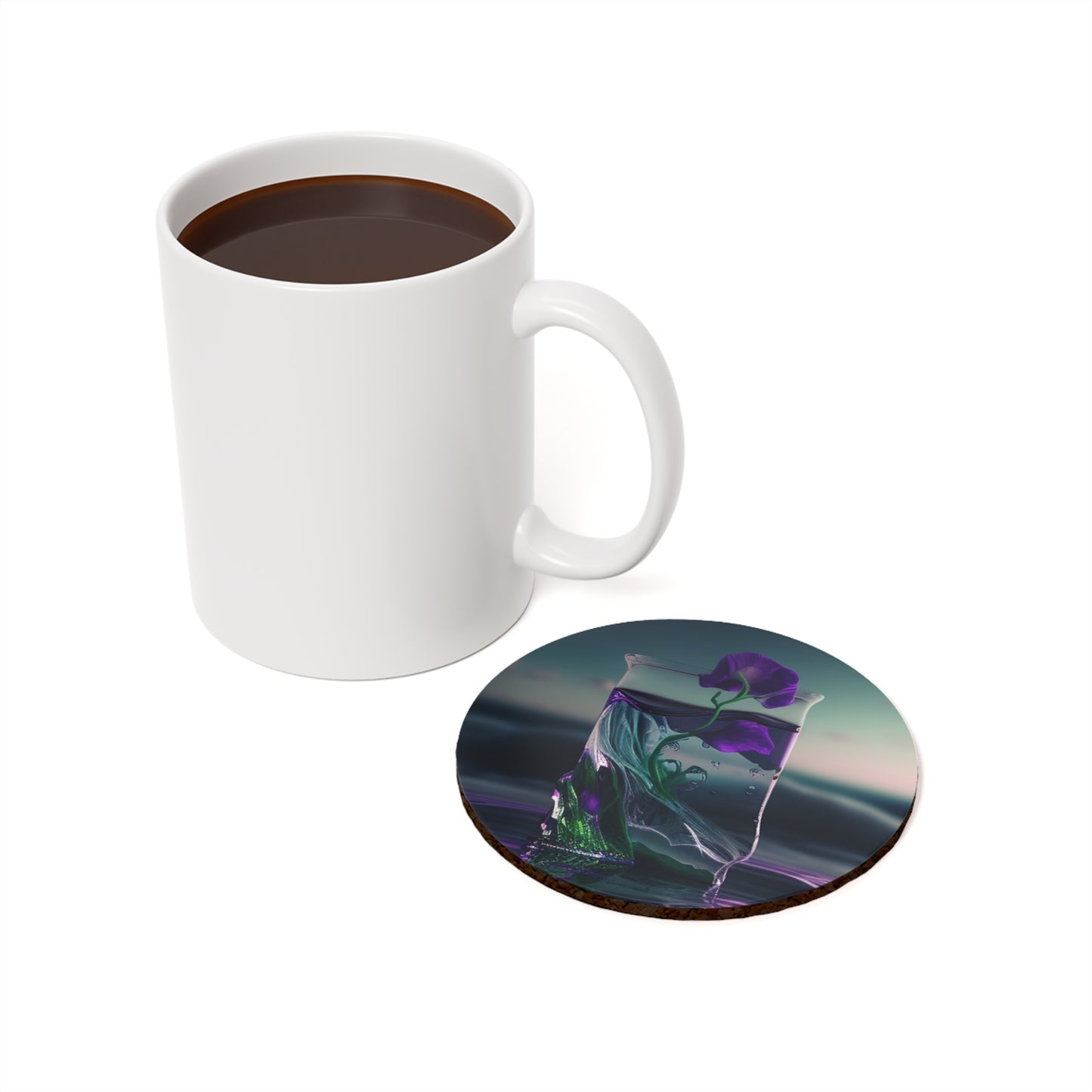 Cork Back Coaster Purple Sweet pea in a vase 3