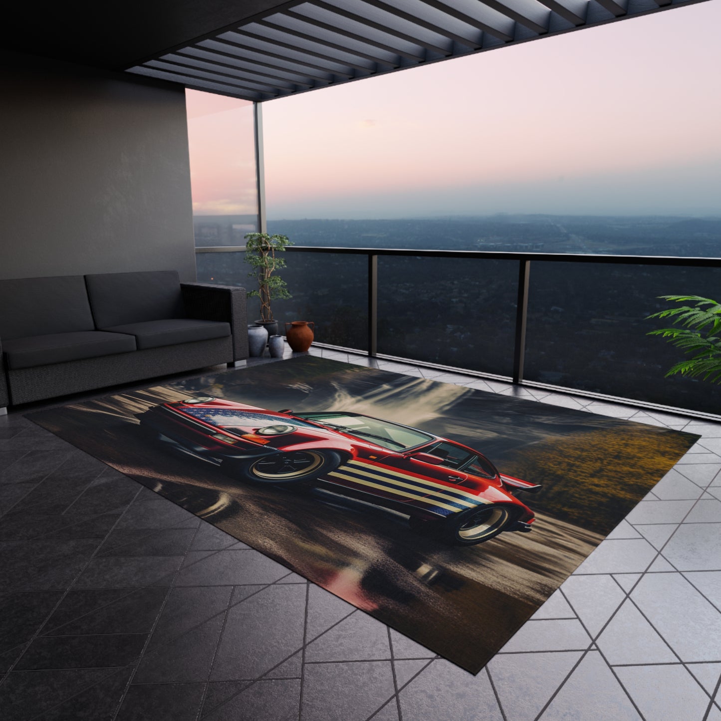 Outdoor Rug American Flag Porsche Abstract 1