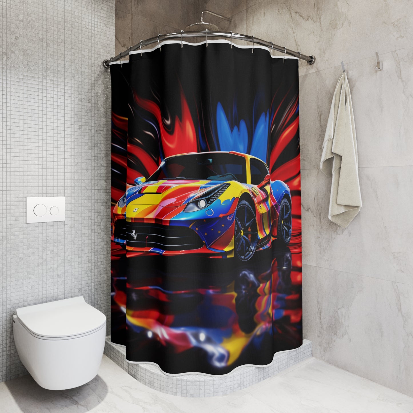 Polyester Shower Curtain Hyper Colorfull Ferrari 1