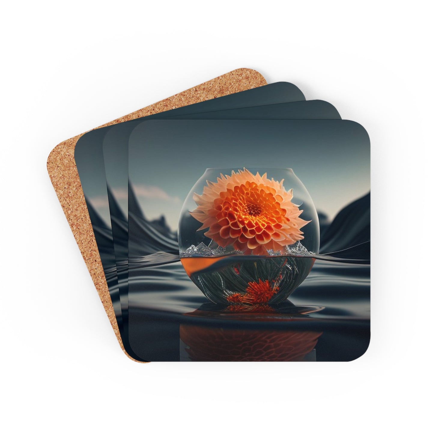 Corkwood Coaster Set Dahlia Orange 3