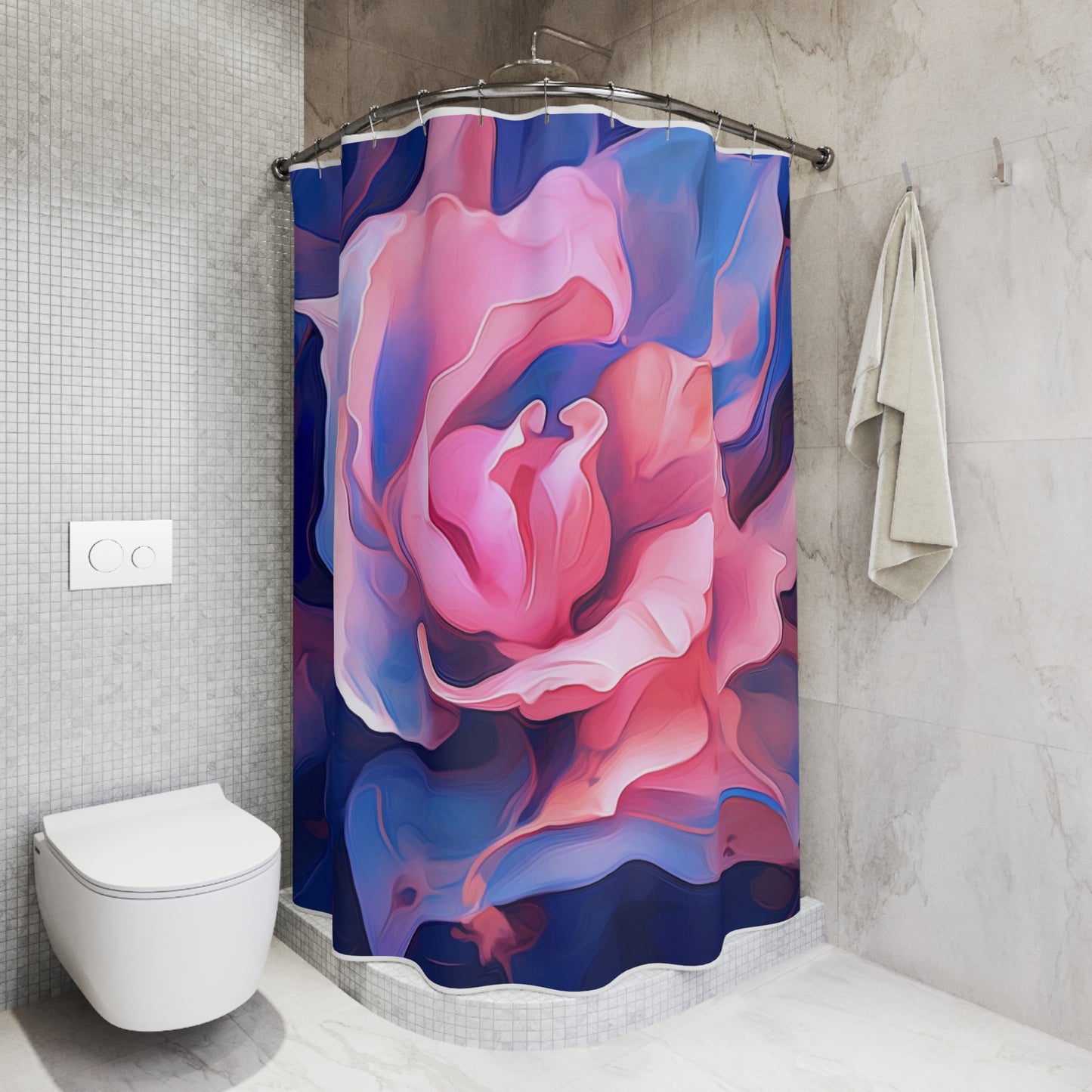 Polyester Shower Curtain Pink & Blue Tulip Rose 1